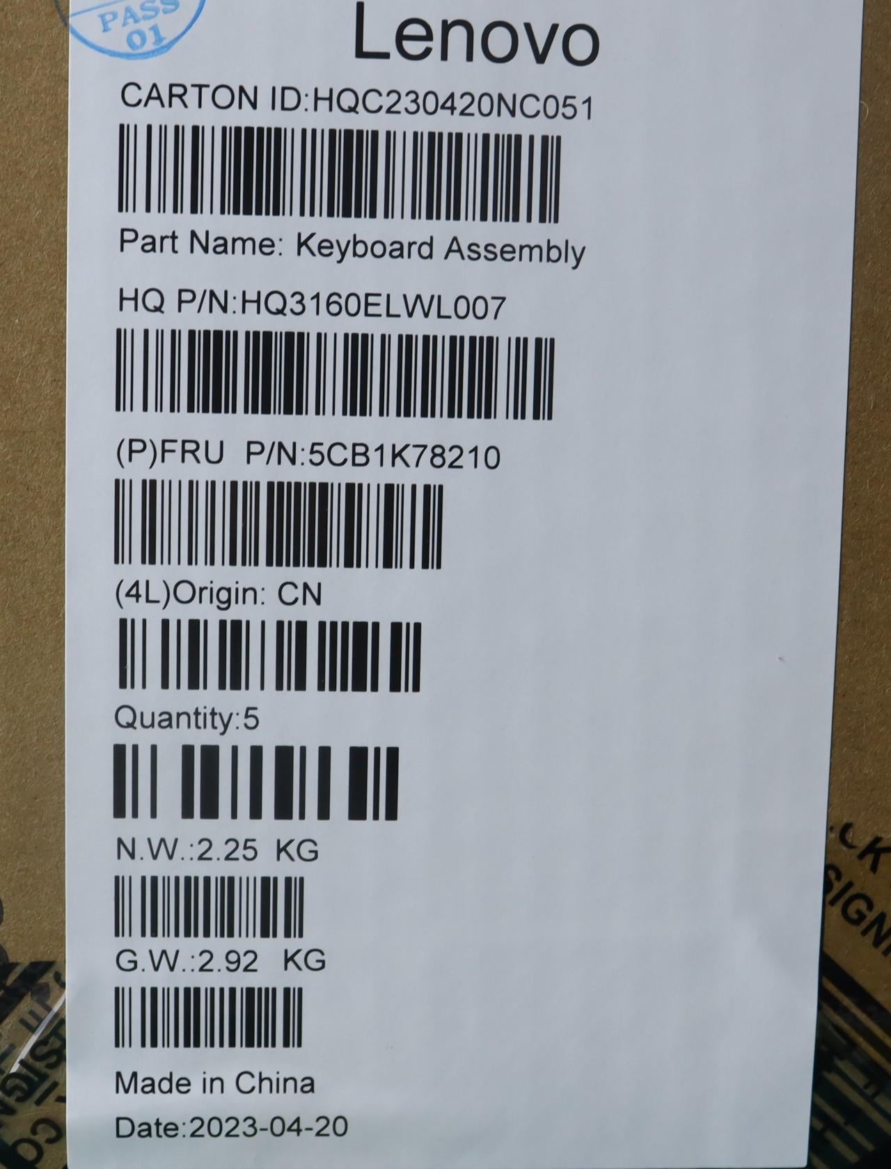 Lenovo Cover Upper Case Assembly Eng_ - 5CB1K78210
