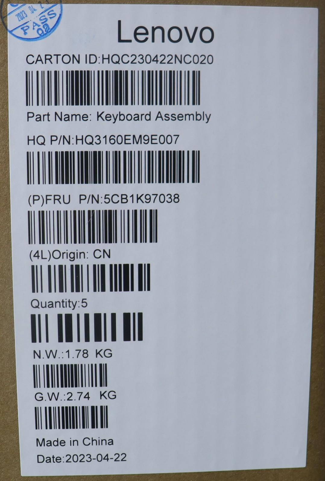 Lenovo Cover Upper Case Assembly Bel - 5CB1K97038