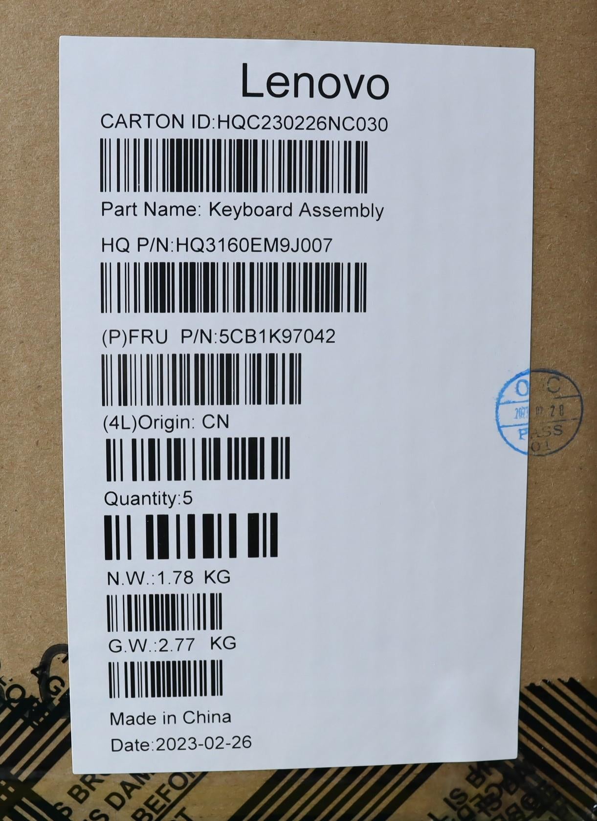Lenovo Cover Upper Case Assembly Eng - 5CB1K97042