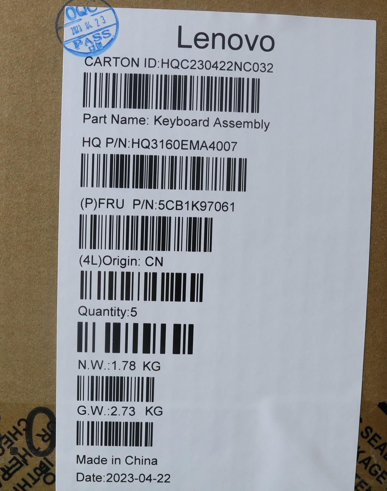 Lenovo Cover Upper Case Assembly Spa - 5CB1K97061
