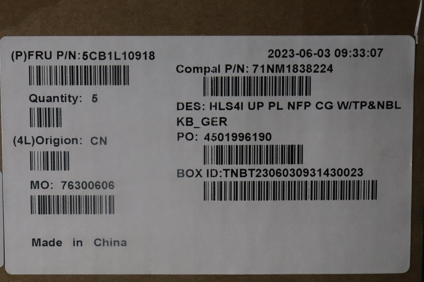 Lenovo Cover Uppercase_Ger C82Xd Nfp - 5CB1L10918