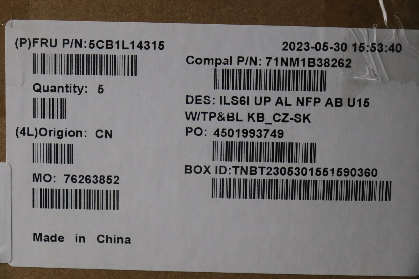 Lenovo Cover Upcase_Cze/Slk C82Xf Nfp - 5CB1L14315