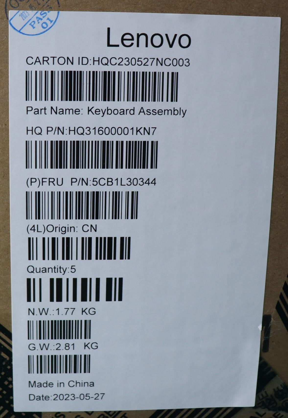 Lenovo Cover Upper Case Assembly Bel - 5CB1L30344