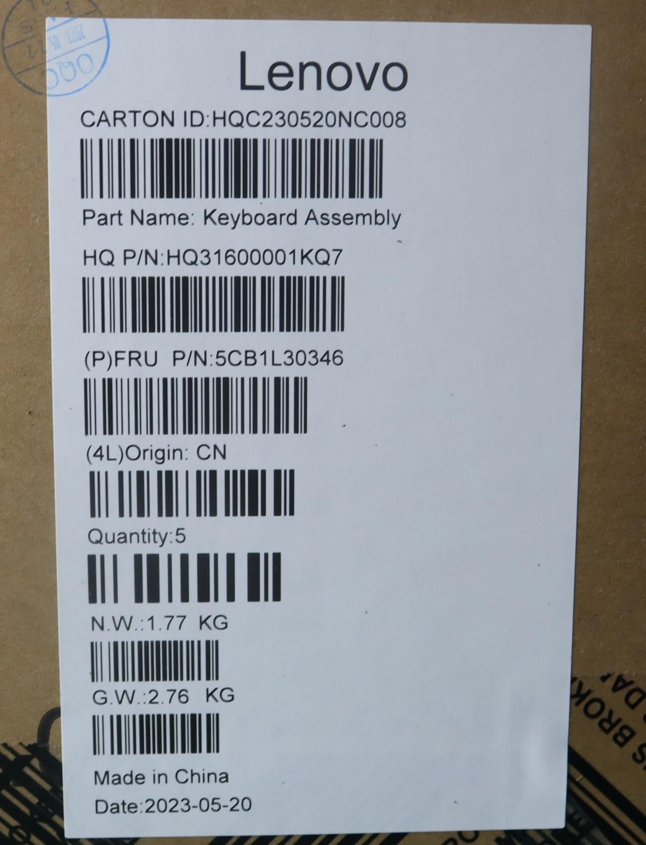 Lenovo Cover Upper Case Assembly Euro - 5CB1L30346