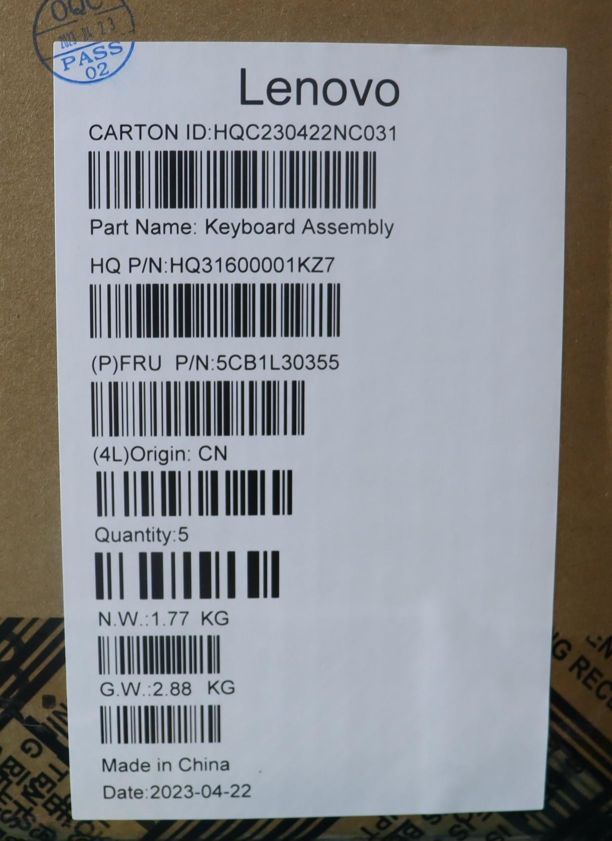 Lenovo Cover Upper Case Assembly Sws - 5CB1L30355