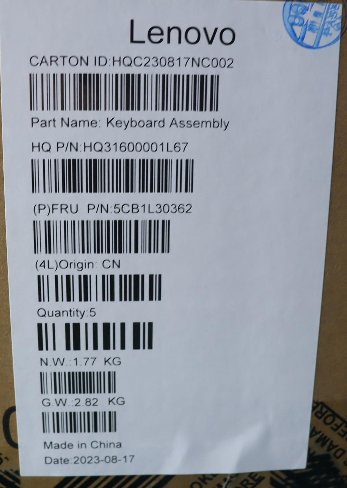 Lenovo Cover Upper Case Assembly Por - 5CB1L30362