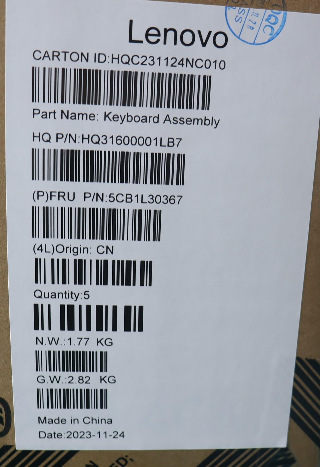 Lenovo Cover Upper Case Assembly Euro - 5CB1L30367