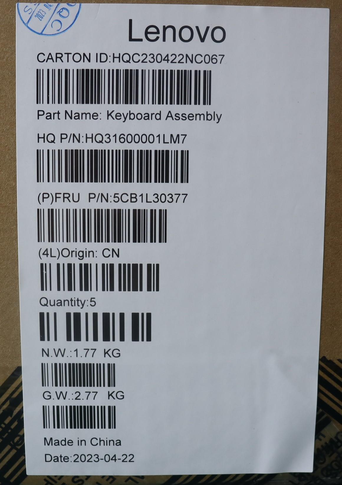 Lenovo Cover Upper Case Assembly Uke - 5CB1L30377