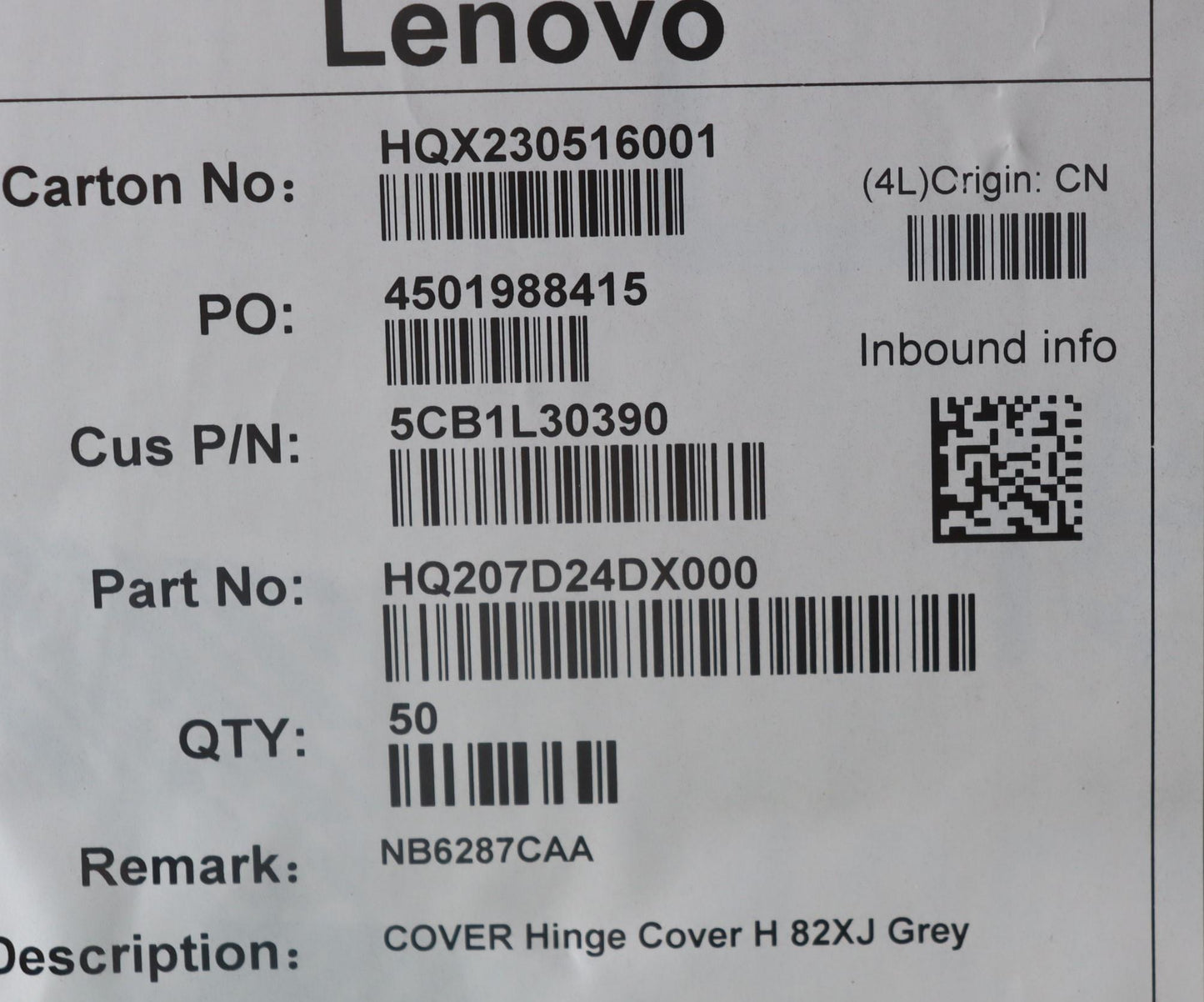 Lenovo Cover Hinge Cover H 82Xj Grey - 5CB1L30390