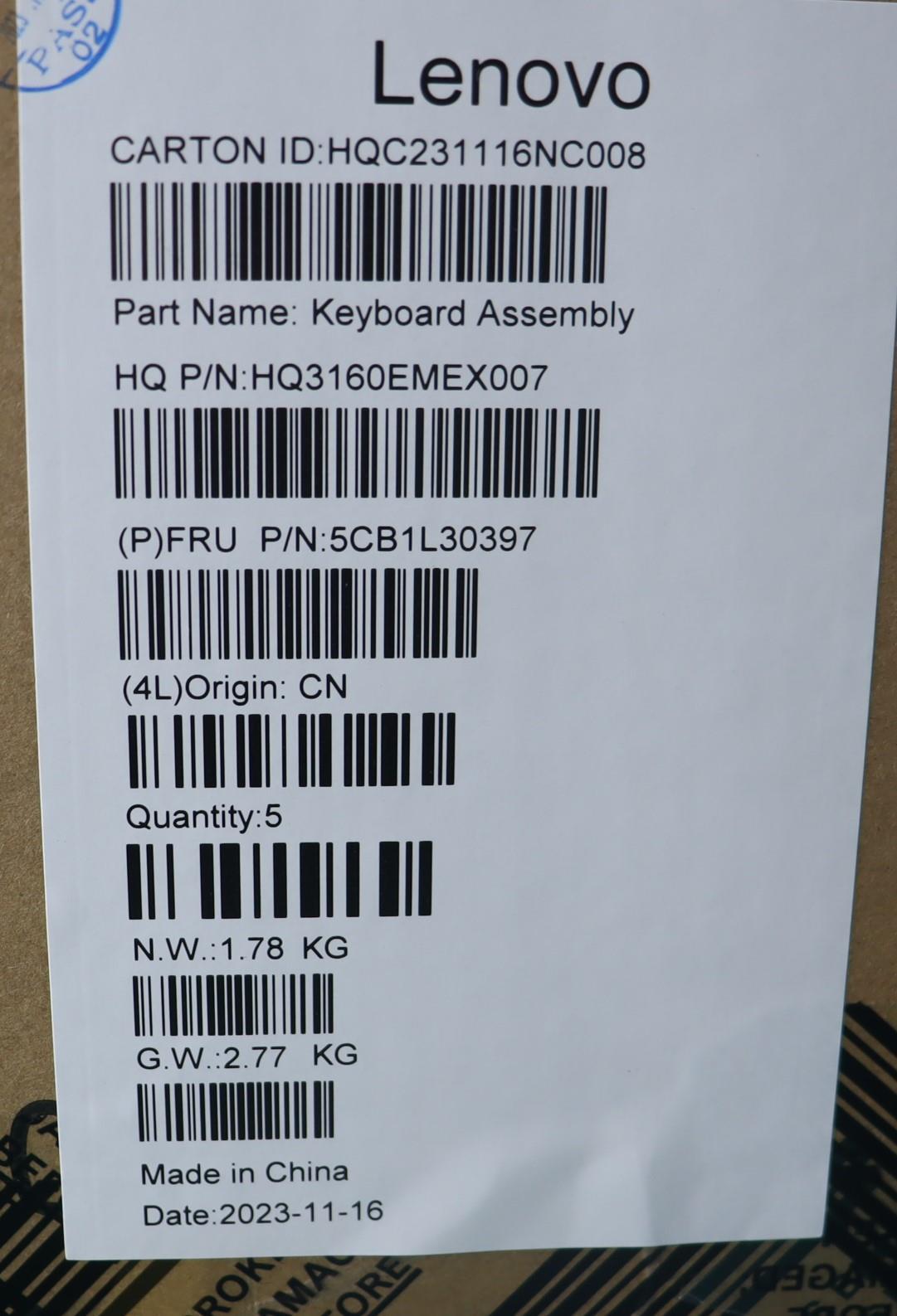 Lenovo Cover Upper Case Assembly Eng - 5CB1L30397
