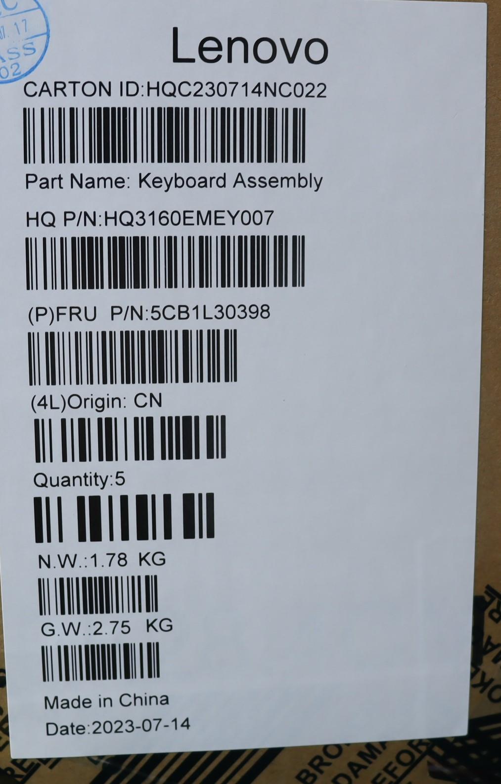 Lenovo Cover Upper Case Assembly Euro - 5CB1L30398