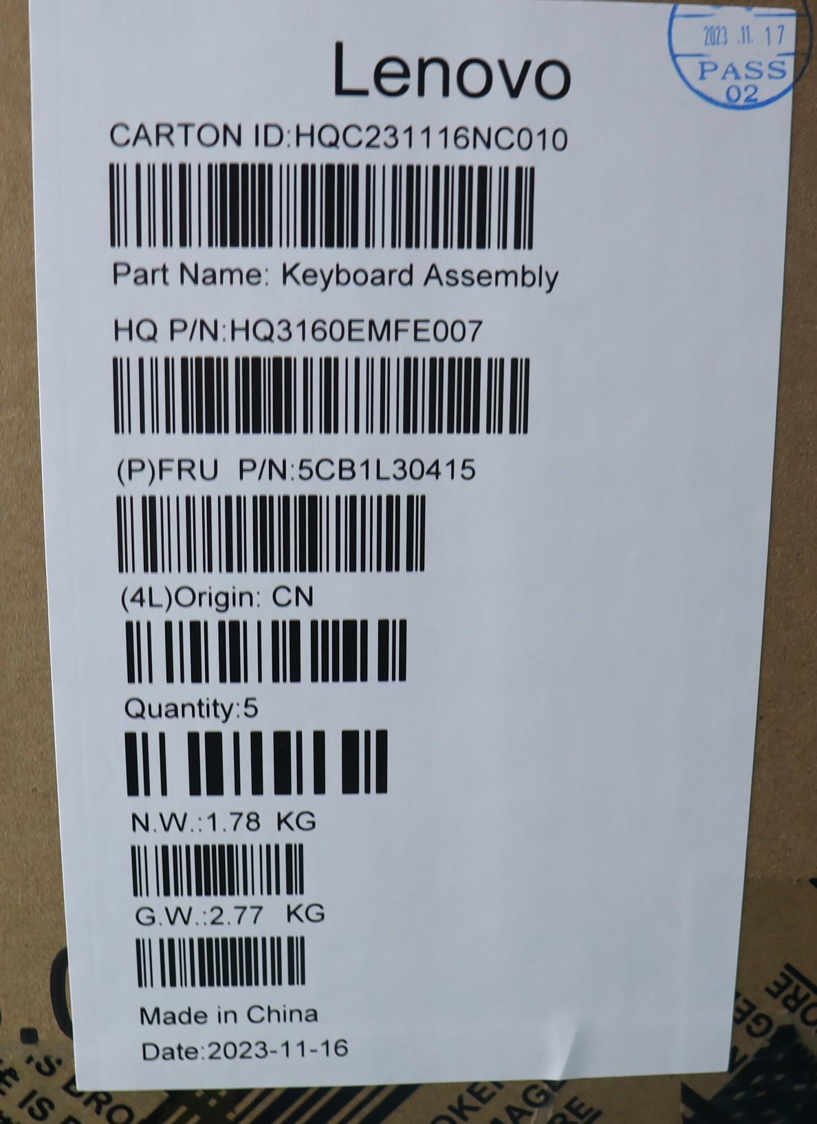 Lenovo Cover Upper Case Assembly Rus - 5CB1L30415