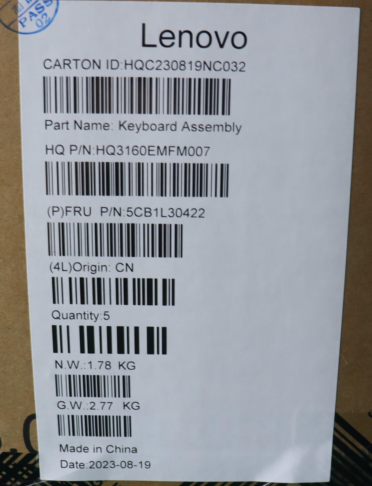 Lenovo Cover Upper Case Assembly Uke - 5CB1L30422