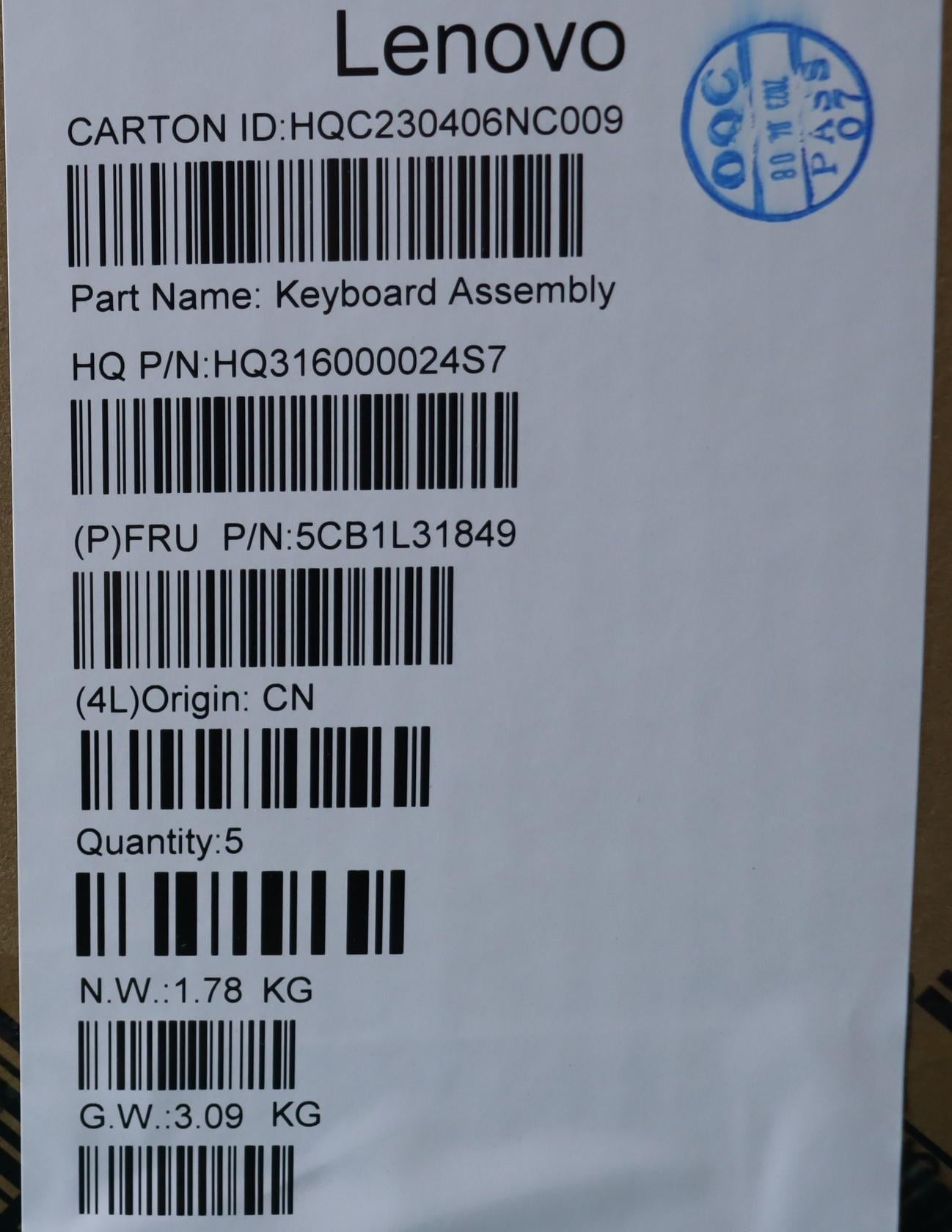 Lenovo Cover Upper Case Assembly Rus - 5CB1L31849