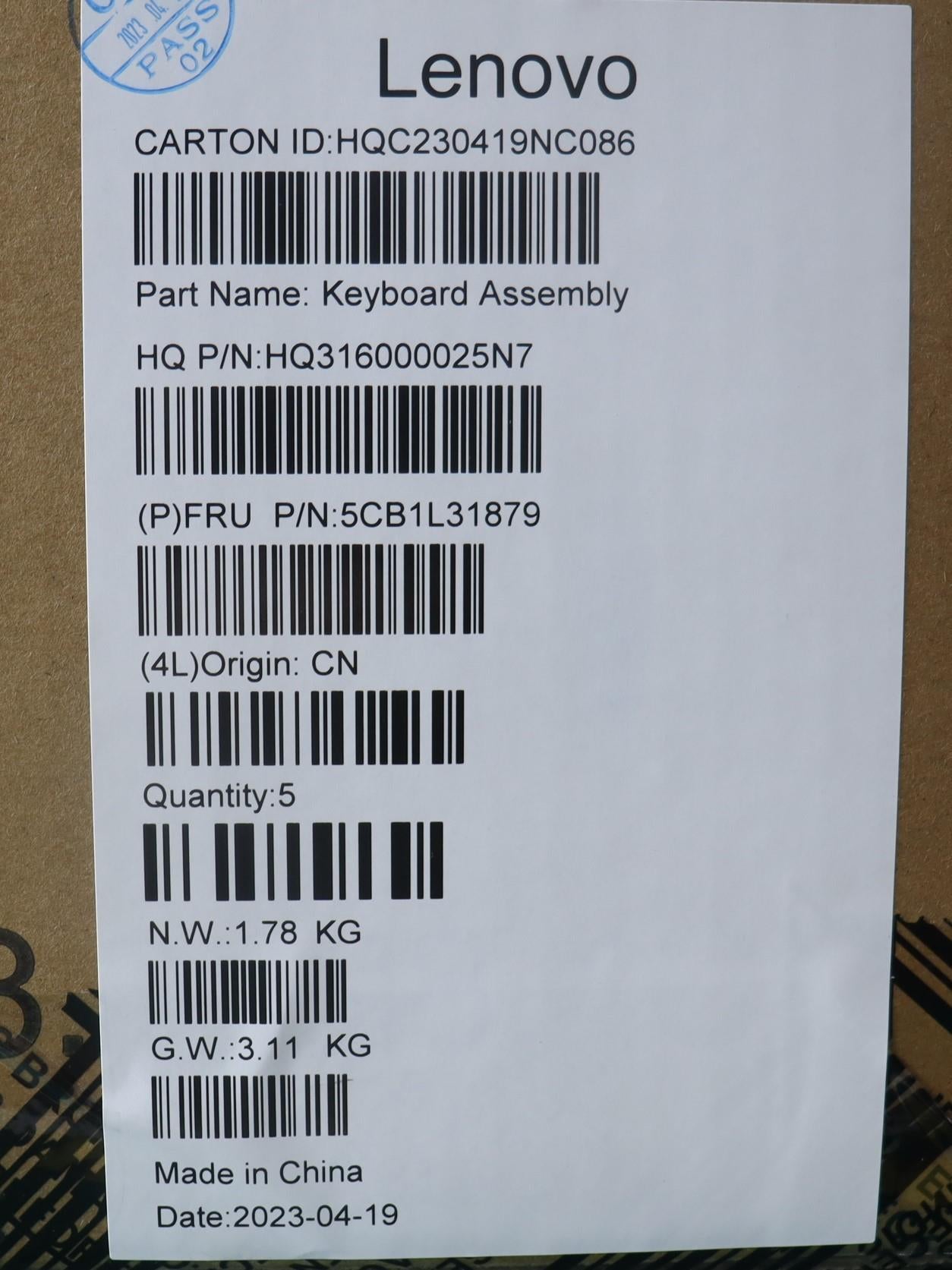 Lenovo Cover Upper Case Assembly Nord - 5CB1L31879