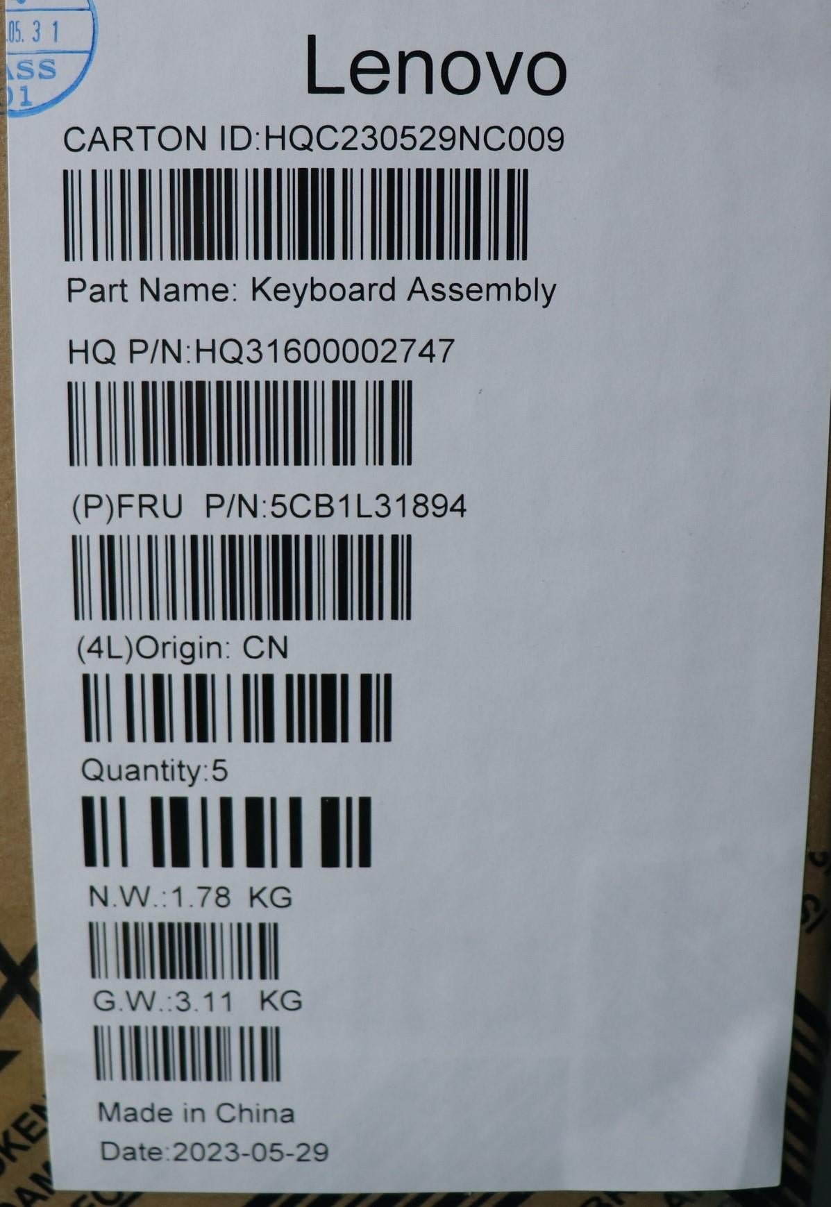 Lenovo Cover Upper Case Assembly Bel - 5CB1L31894