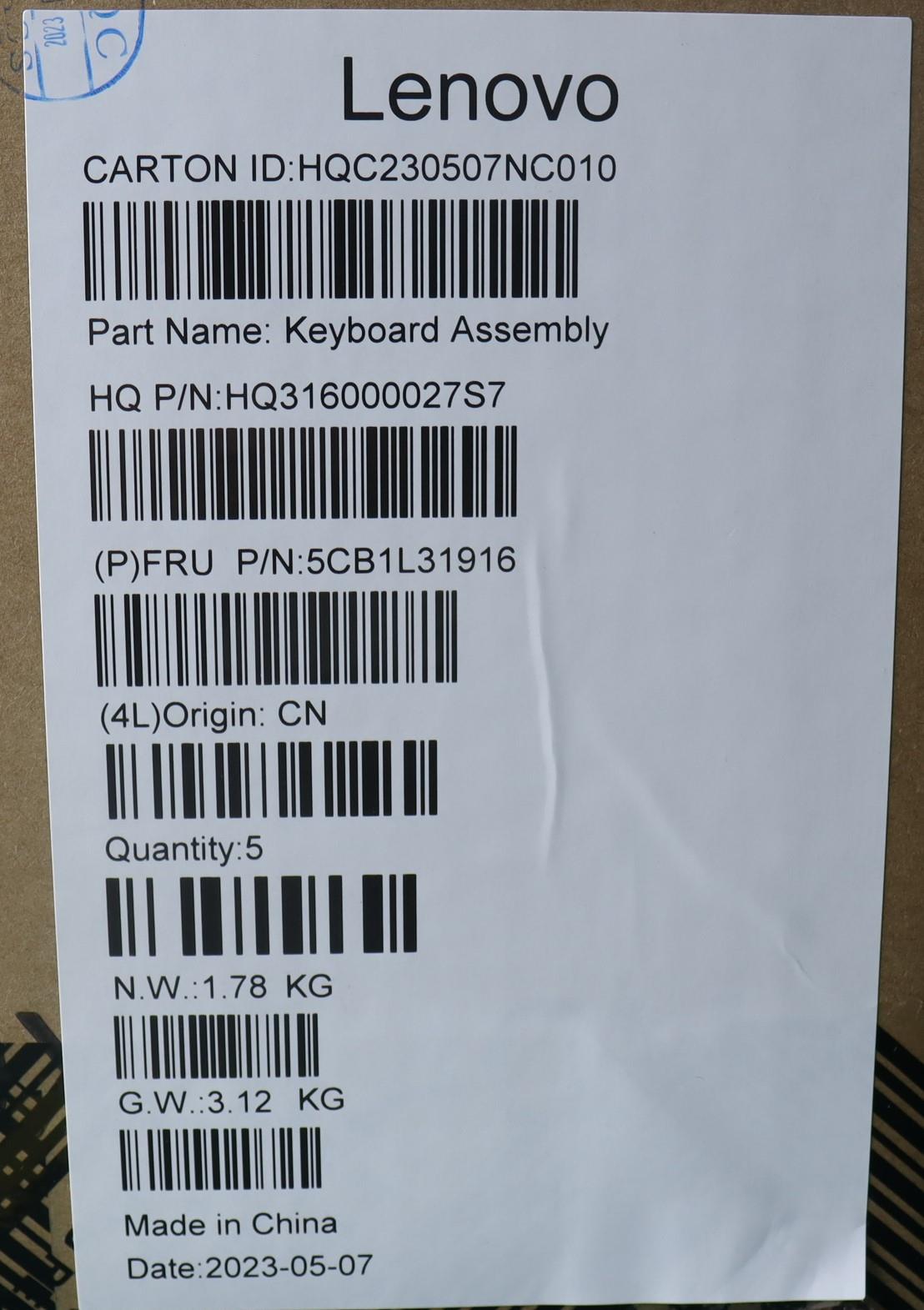 Lenovo Cover Upper Case Assembly Sws - 5CB1L31916