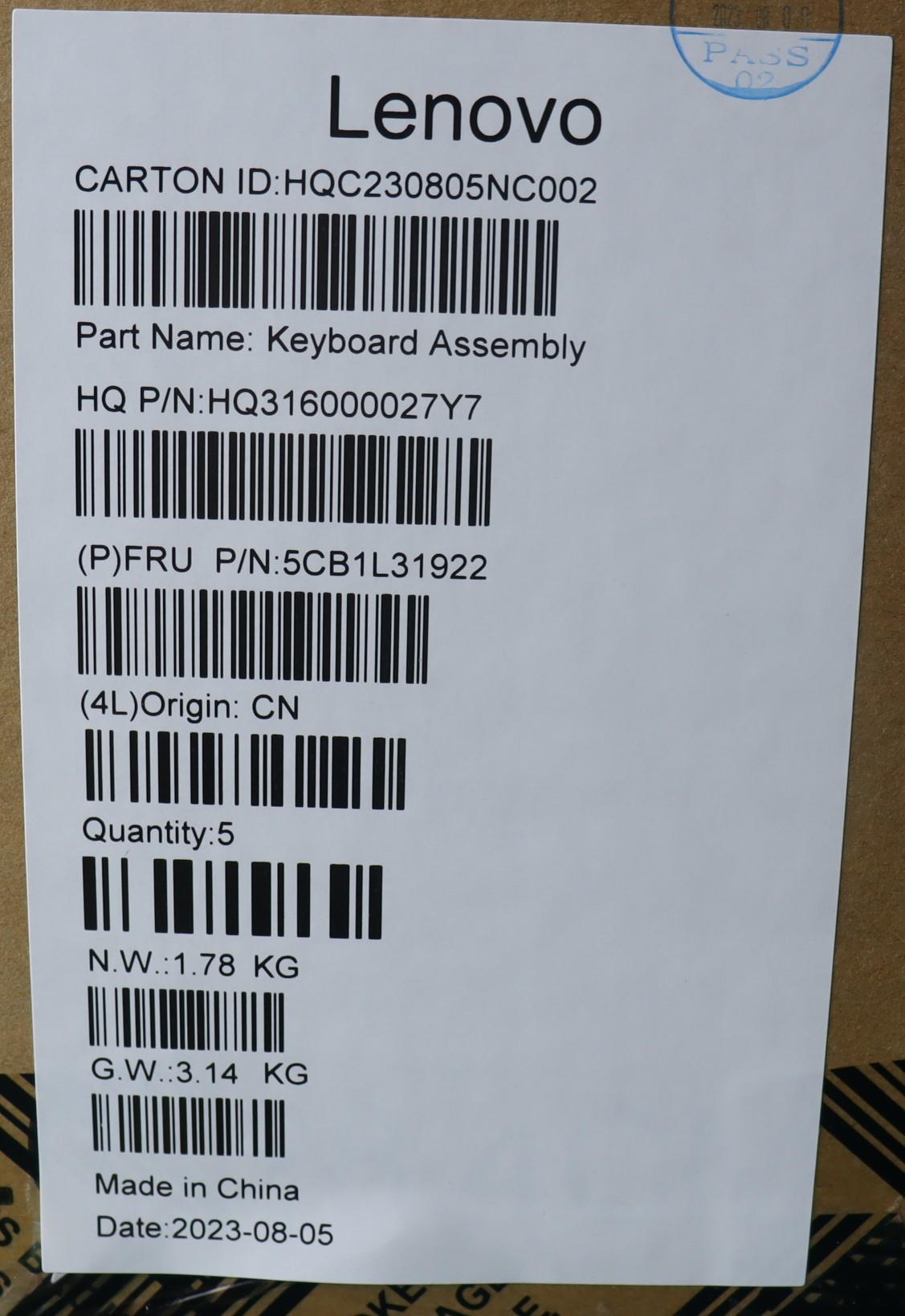 Lenovo Cover Upper Case Assembly Eng - 5CB1L31922