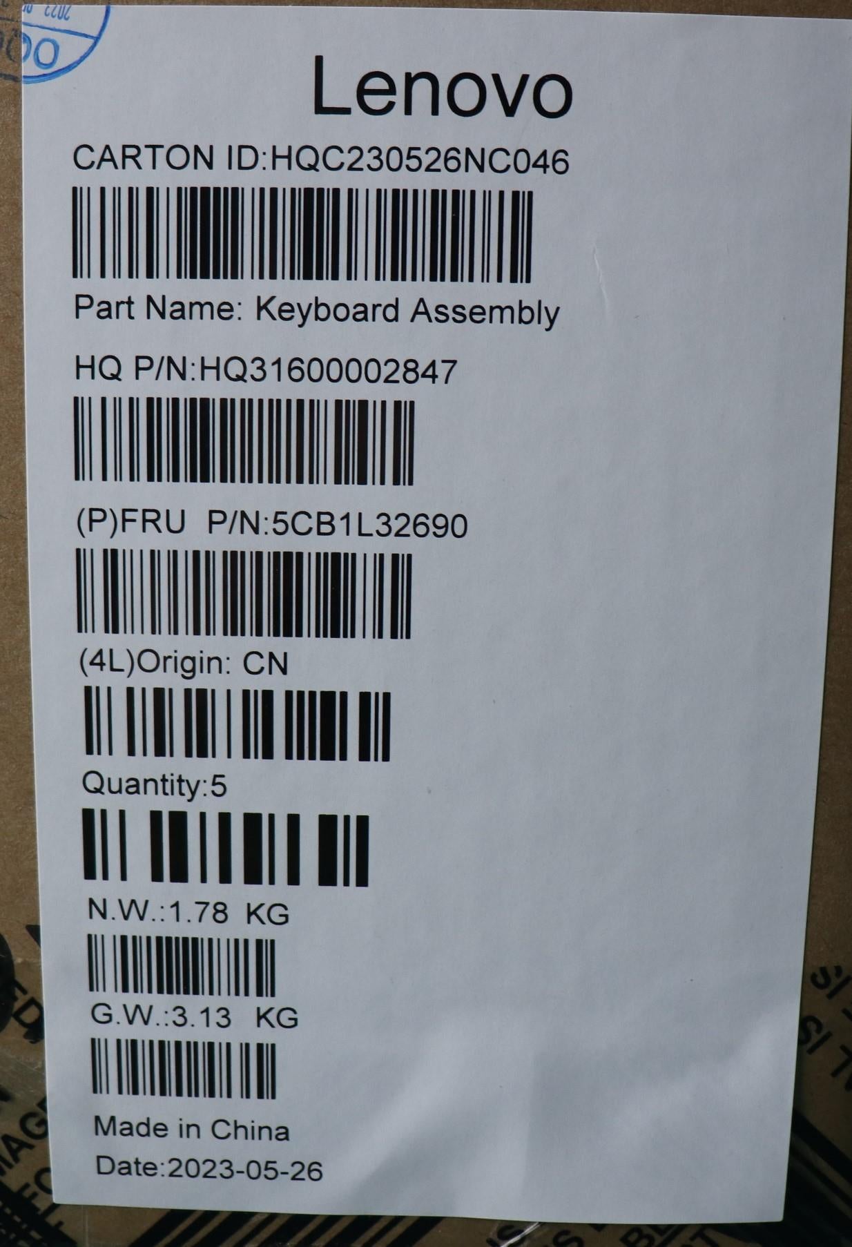 Lenovo Cover Upper Case Assembly Fra - 5CB1L32690