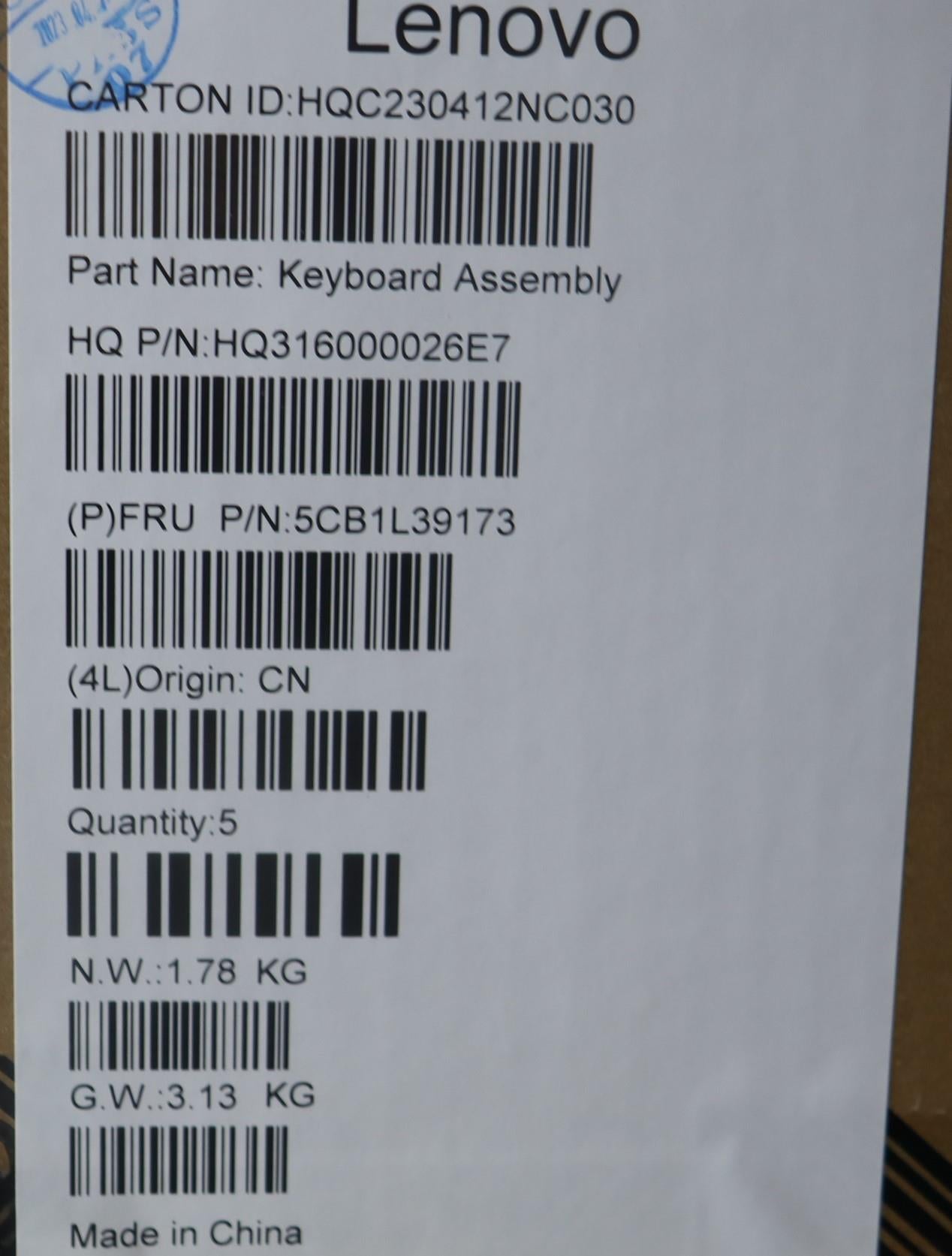 Lenovo Cover Upper Case Assembly Sws - 5CB1L39173
