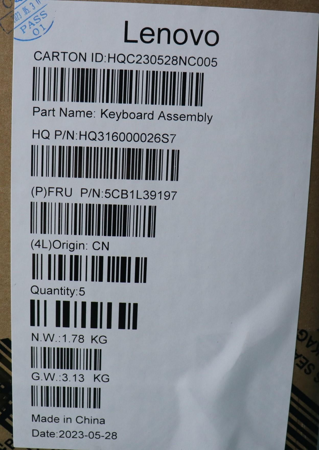 Lenovo Cover Upper Case Assembly Fra - 5CB1L39197