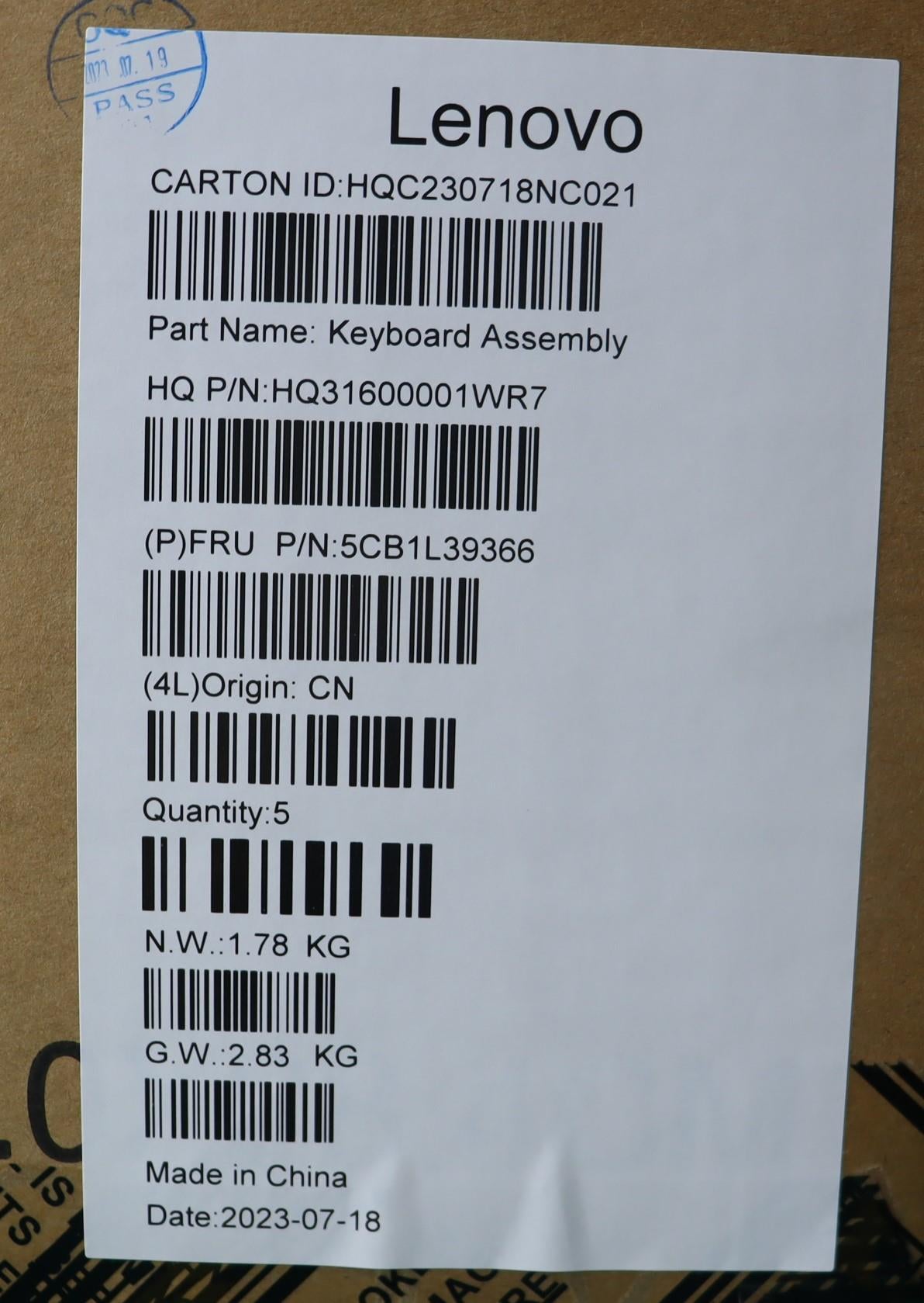 Lenovo Cover Upper Case Assembly Ara - 5CB1L39366