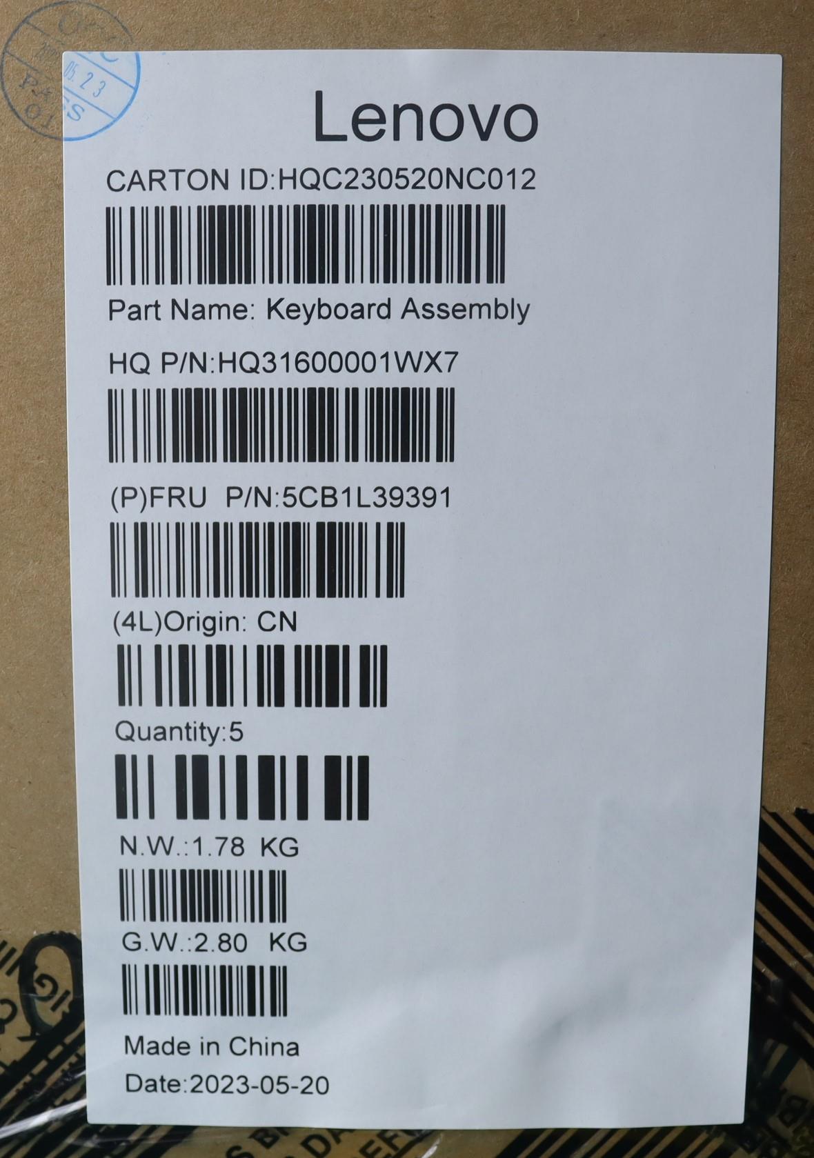 Lenovo Cover Upper Case Assembly Euro - 5CB1L39391