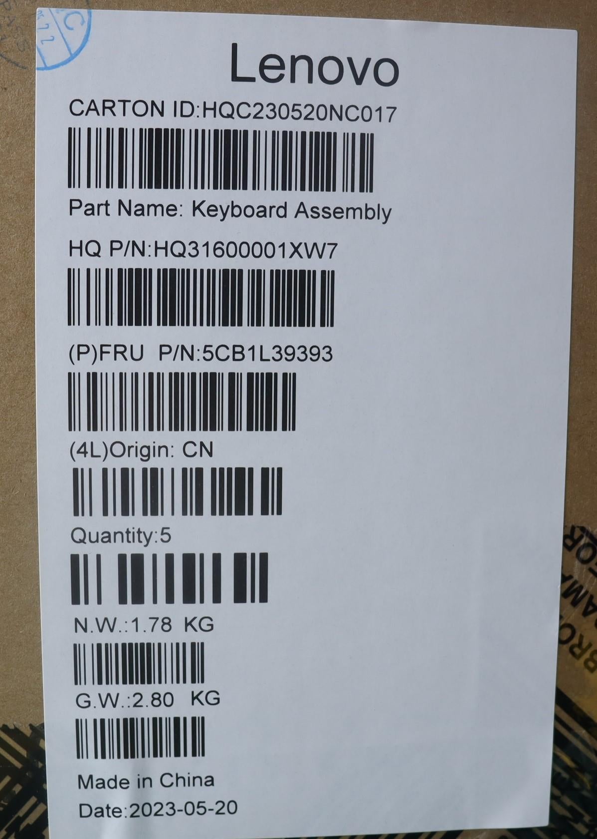 Lenovo Cover Upper Case Assembly Euro - 5CB1L39393