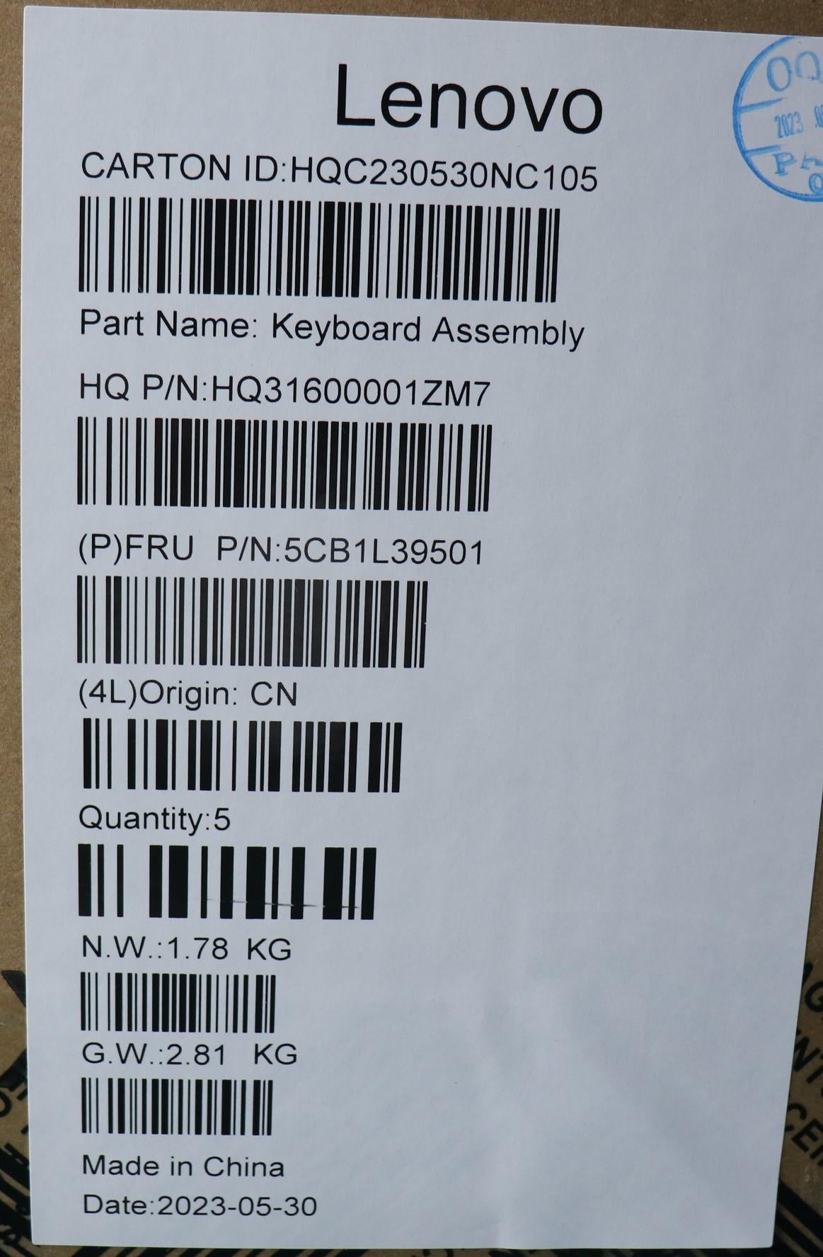 Lenovo Cover Upper Case Assembly Bel - 5CB1L39501