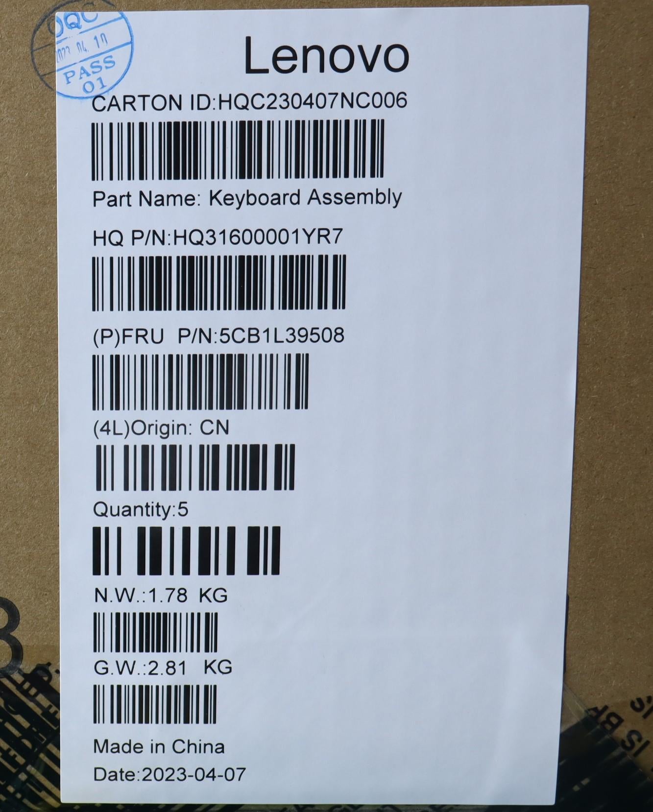 Lenovo Cover Upper Case Assembly Bul - 5CB1L39508