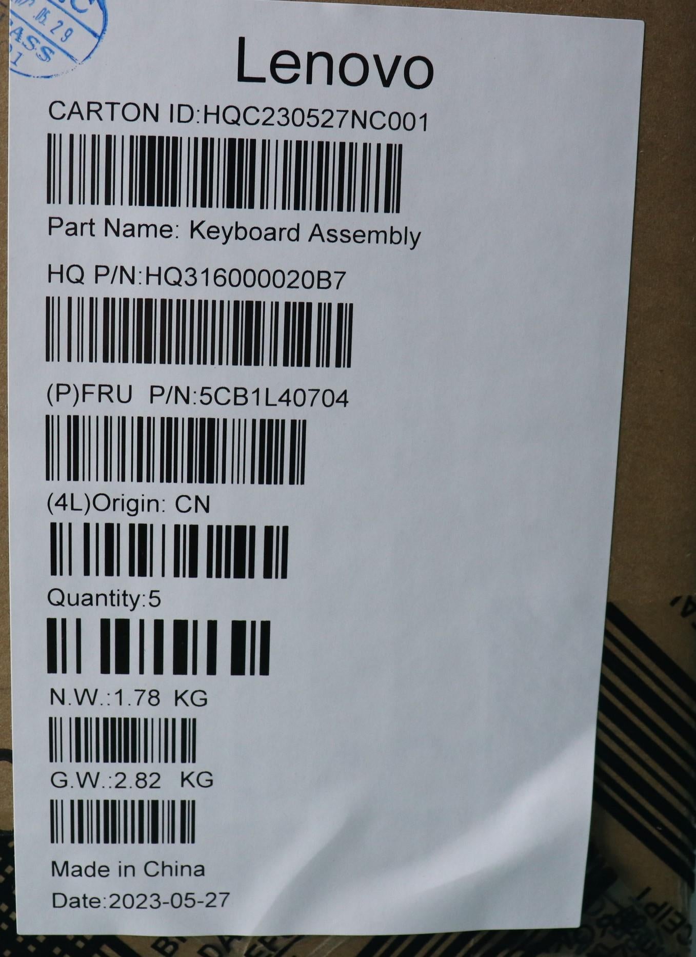 Lenovo Cover Upper Case Assembly Sws - 5CB1L40704