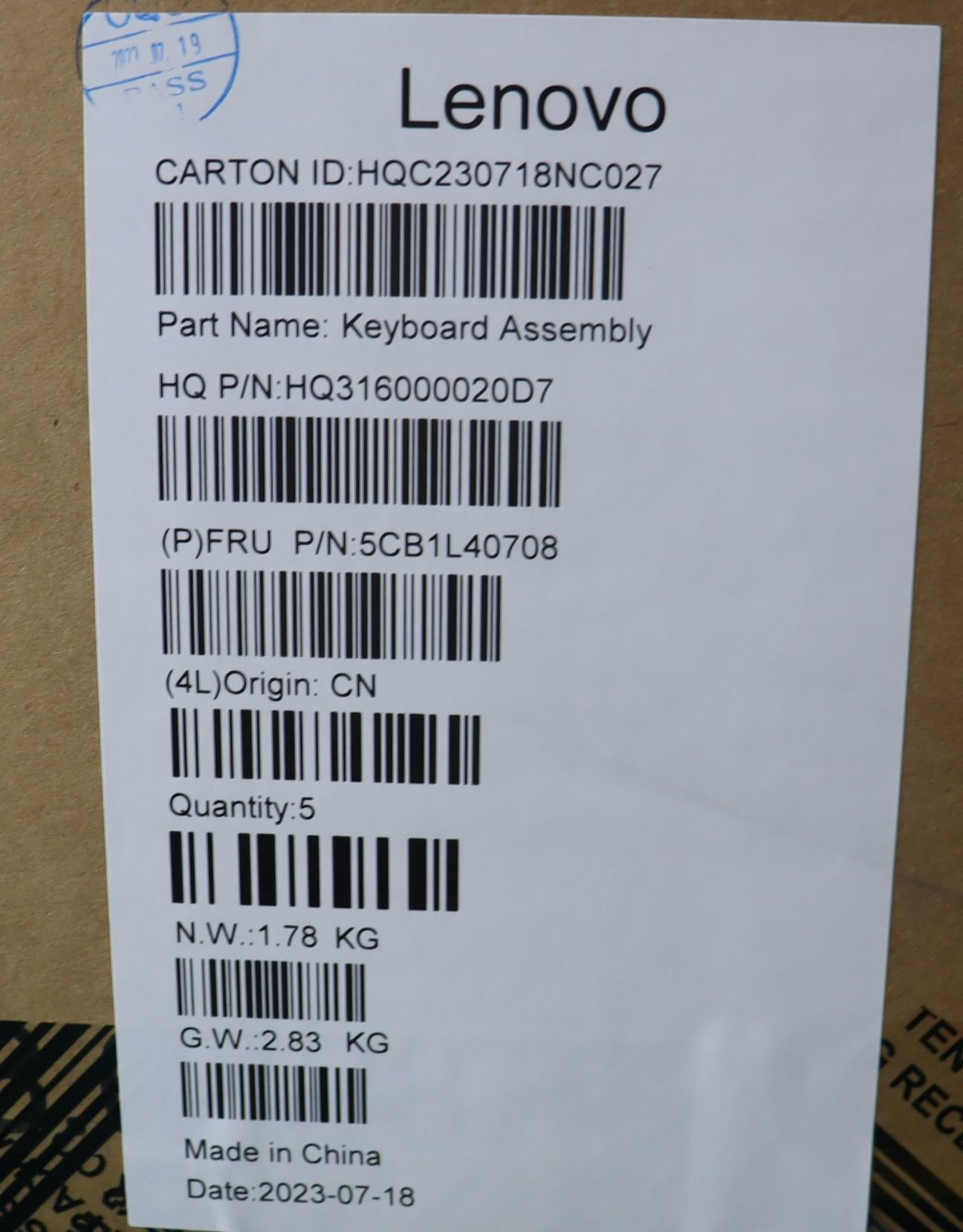 Lenovo Cover Upper Case Assembly Thai - 5CB1L40708