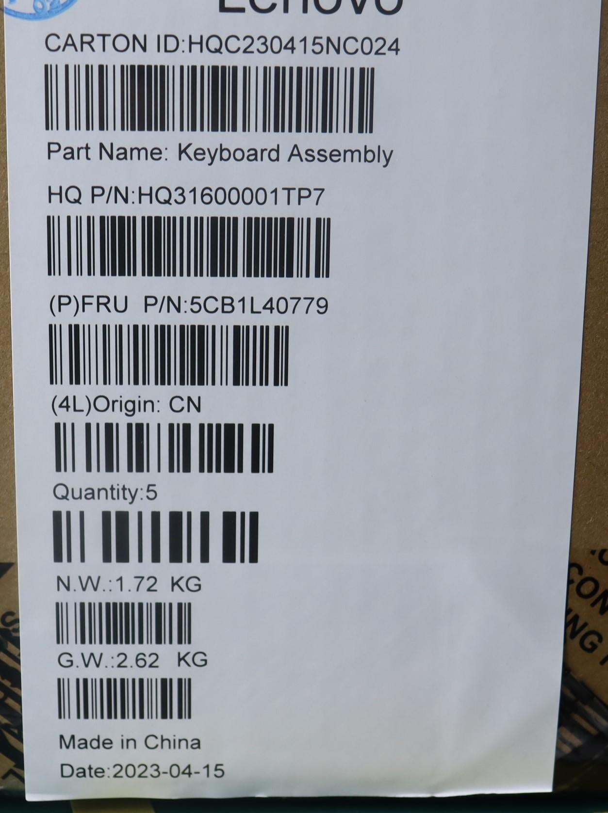 Lenovo Cover Upper Case Assembly Slv - 5CB1L40779