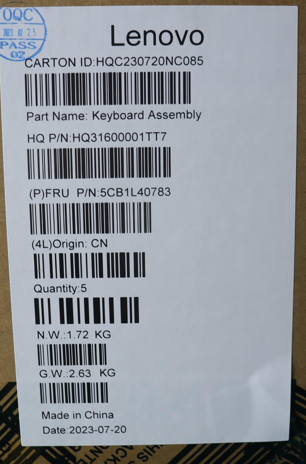 Lenovo Cover Upper Case Assembly Thai - 5CB1L40783