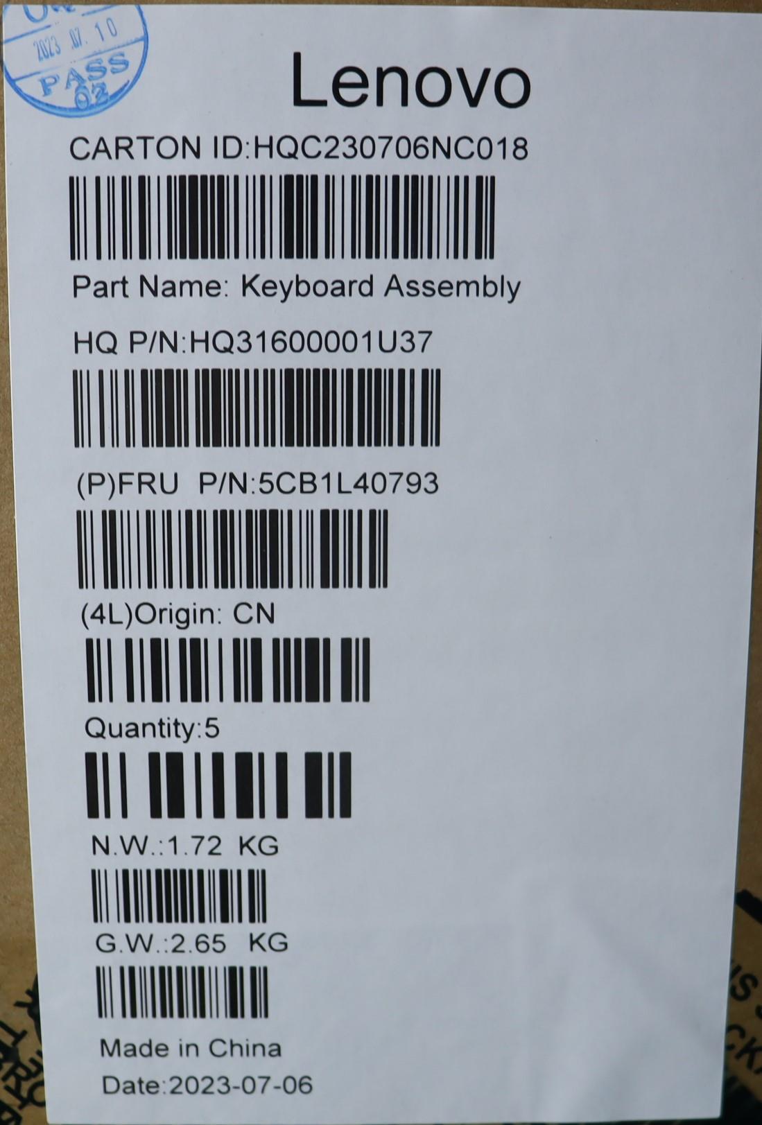 Lenovo Cover Upper Case Assembly Fra - 5CB1L40793