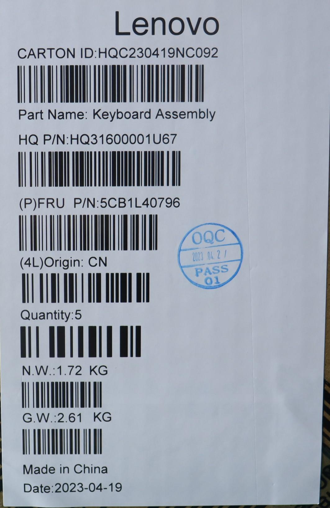 Lenovo Cover Upper Case Assembly Fra/ - 5CB1L40796