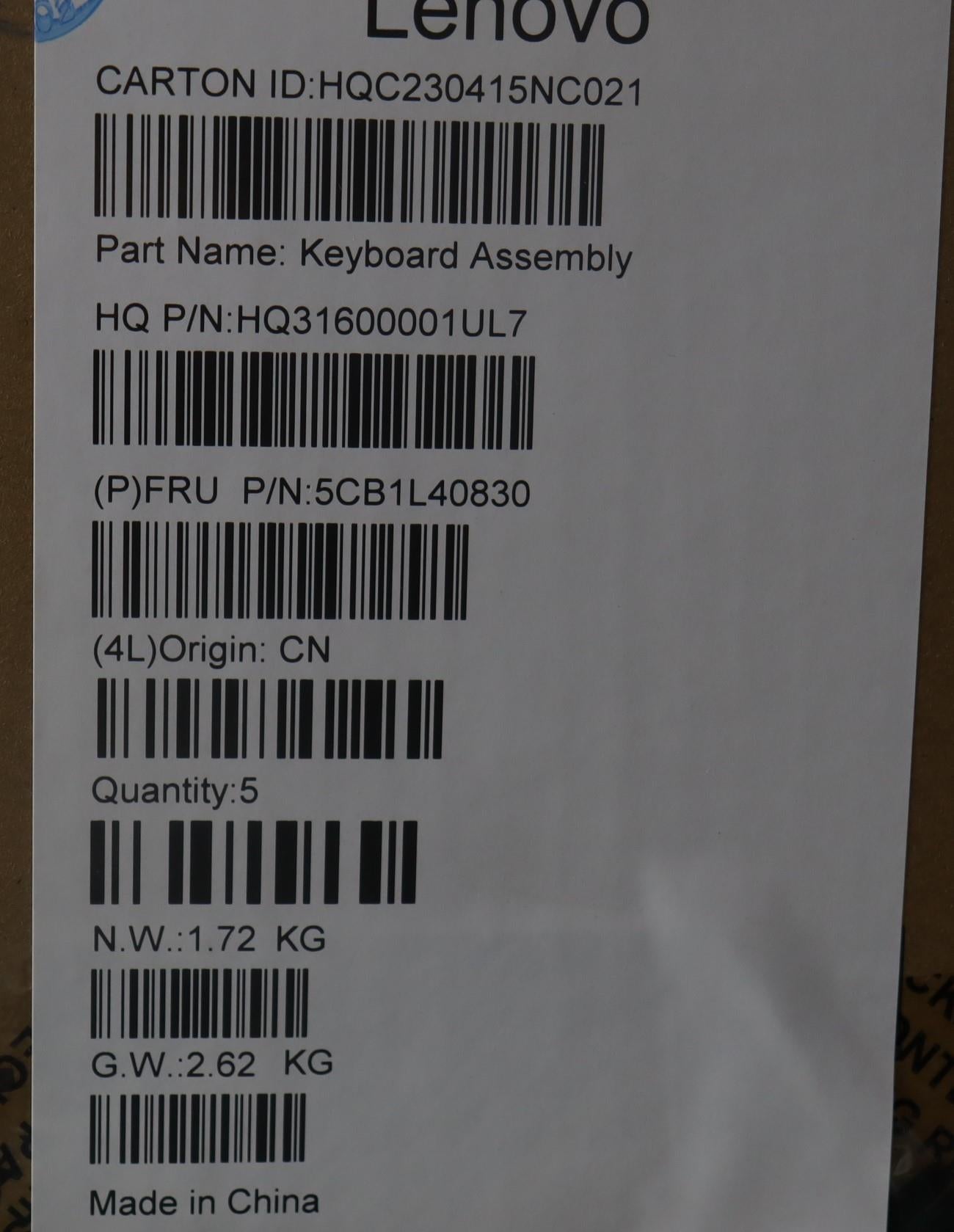 Lenovo Cover Upper Case Assembly Rus - 5CB1L40830
