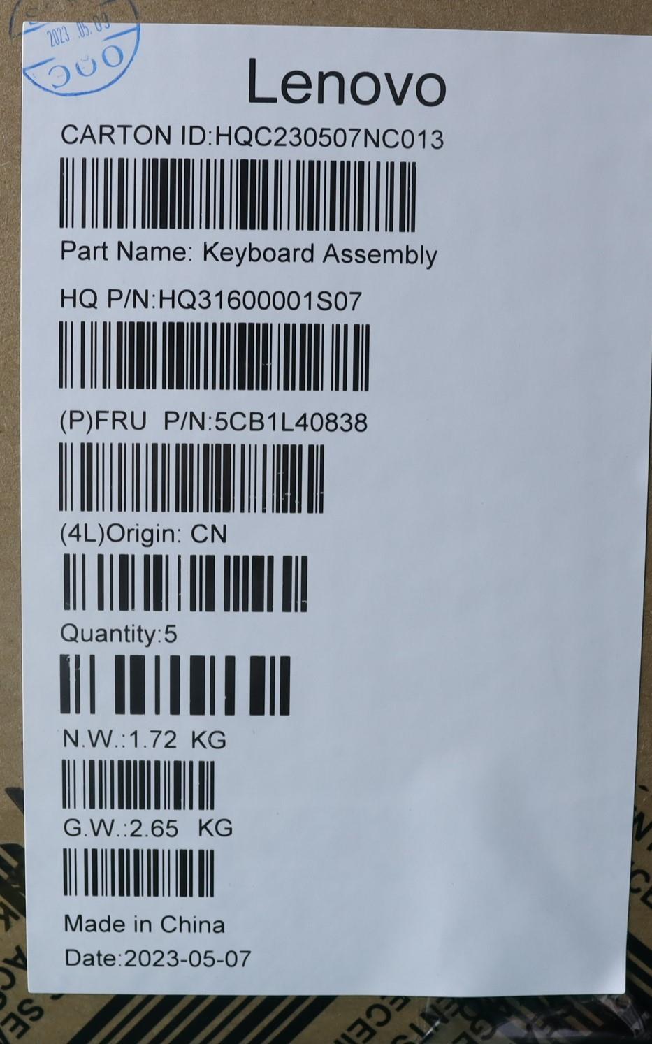 Lenovo Cover Upper Case Assembly Euro - 5CB1L40838