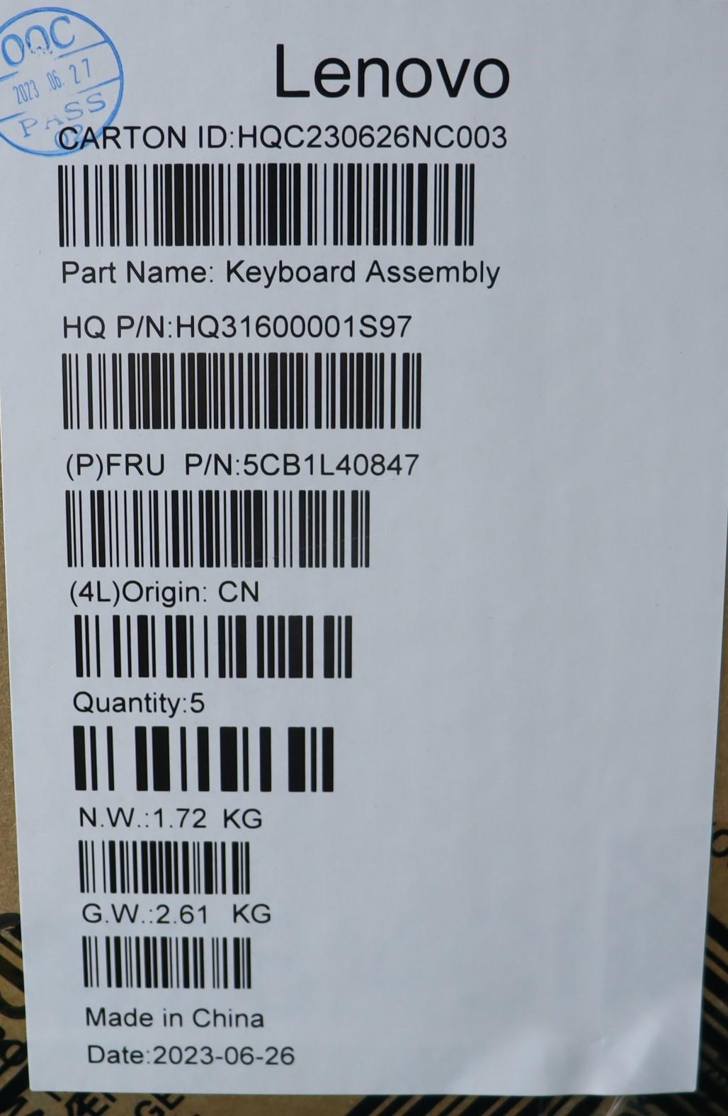 Lenovo Cover Upper Case Assembly Ukr - 5CB1L40847