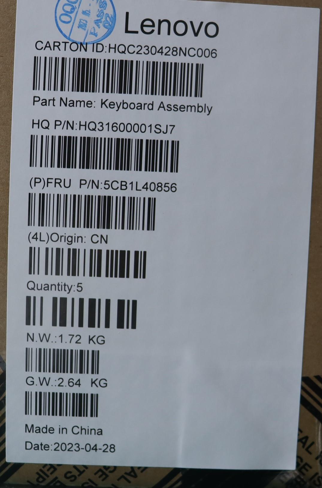 Lenovo Cover Upper Case Assembly Hbw - 5CB1L40856