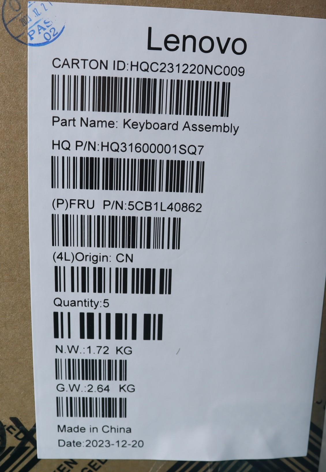 Lenovo Cover Upper Case Assembly Rus - 5CB1L40862