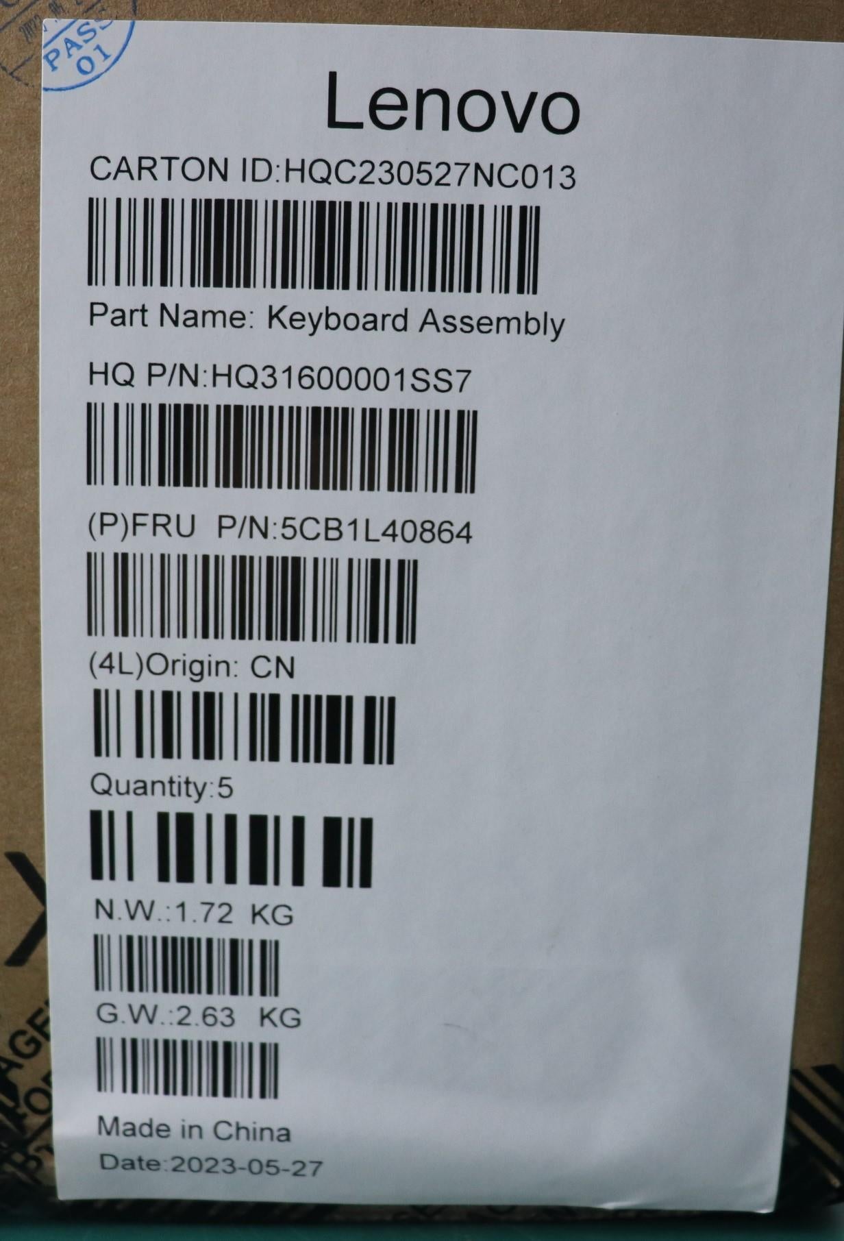 Lenovo Cover Upper Case Assembly Spa - 5CB1L40864