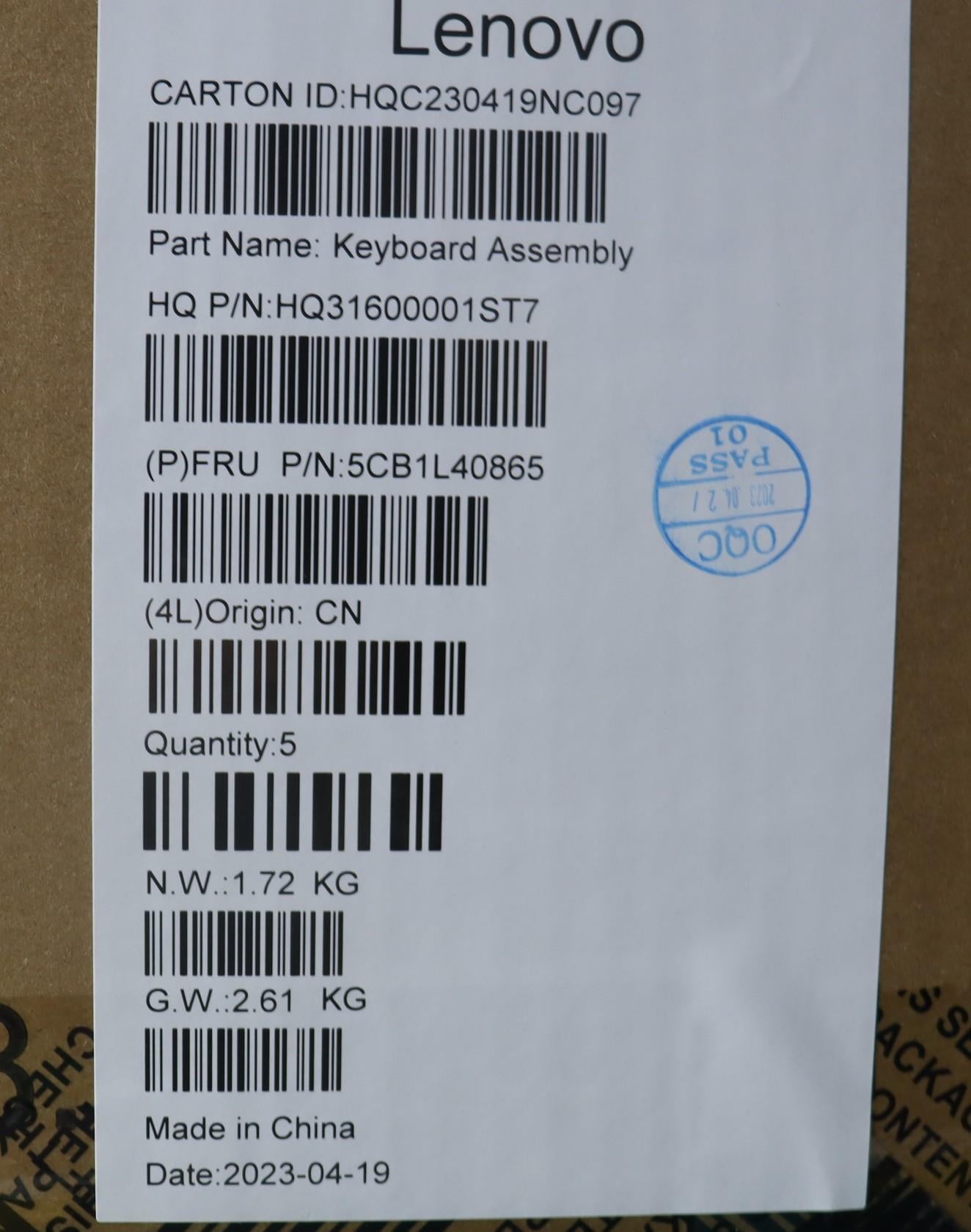 Lenovo Cover Upper Case Assembly Sws - 5CB1L40865