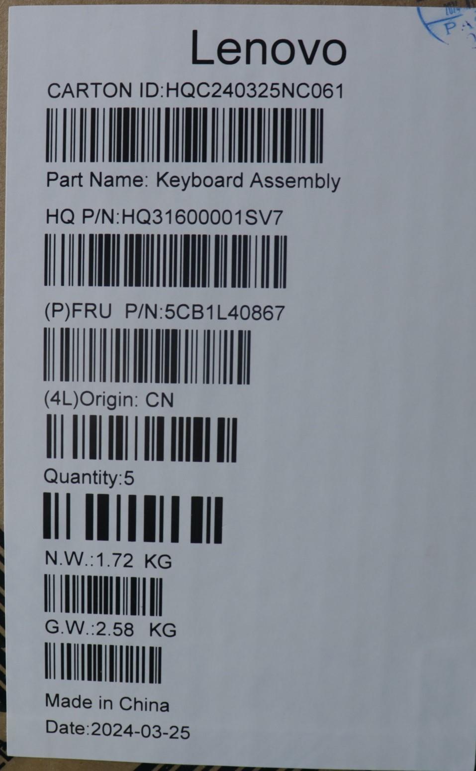 Lenovo Cover Upper Case Assembly Thai - 5CB1L40867