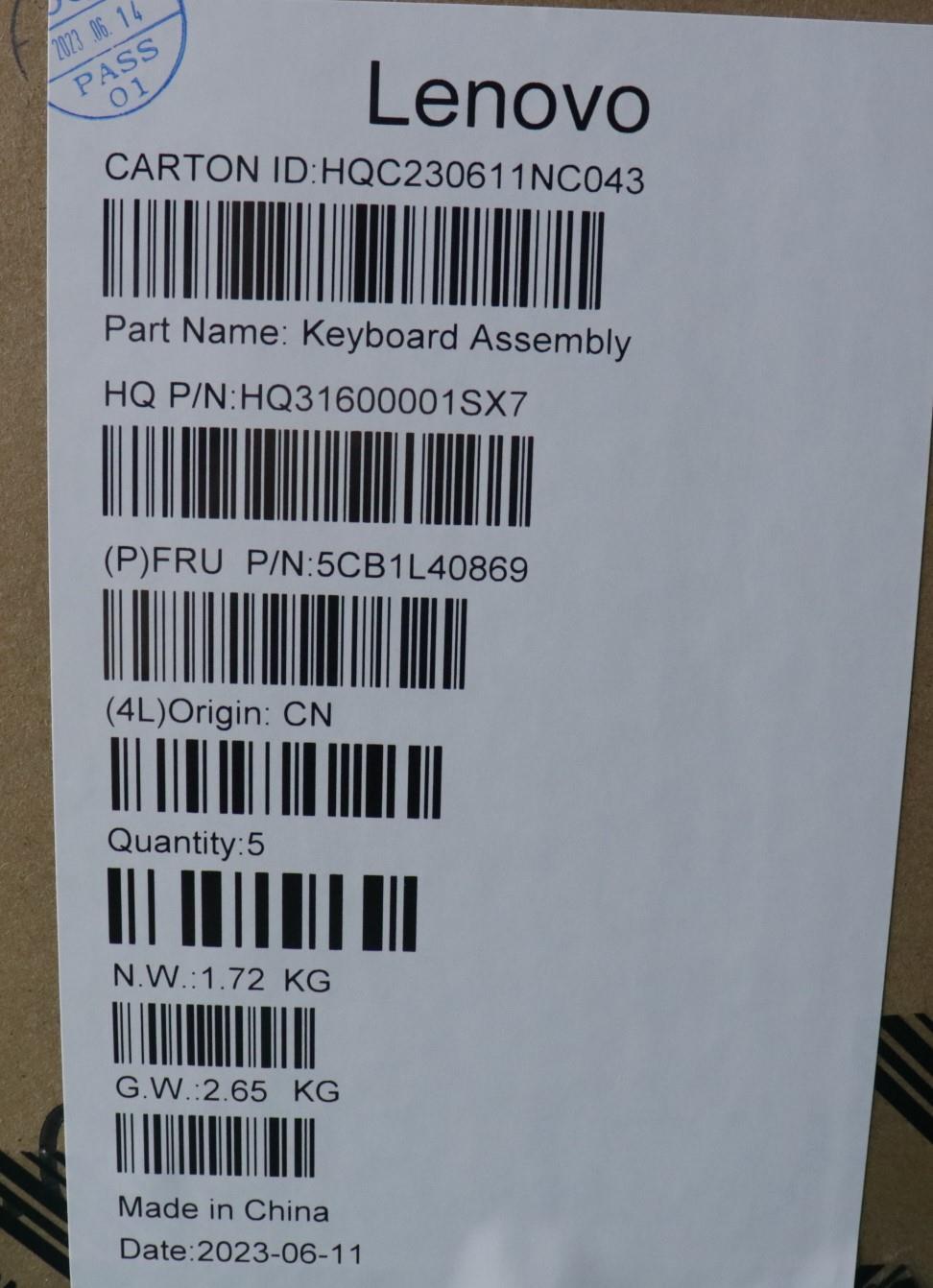 Lenovo Cover Upper Case Assembly Uke - 5CB1L40869