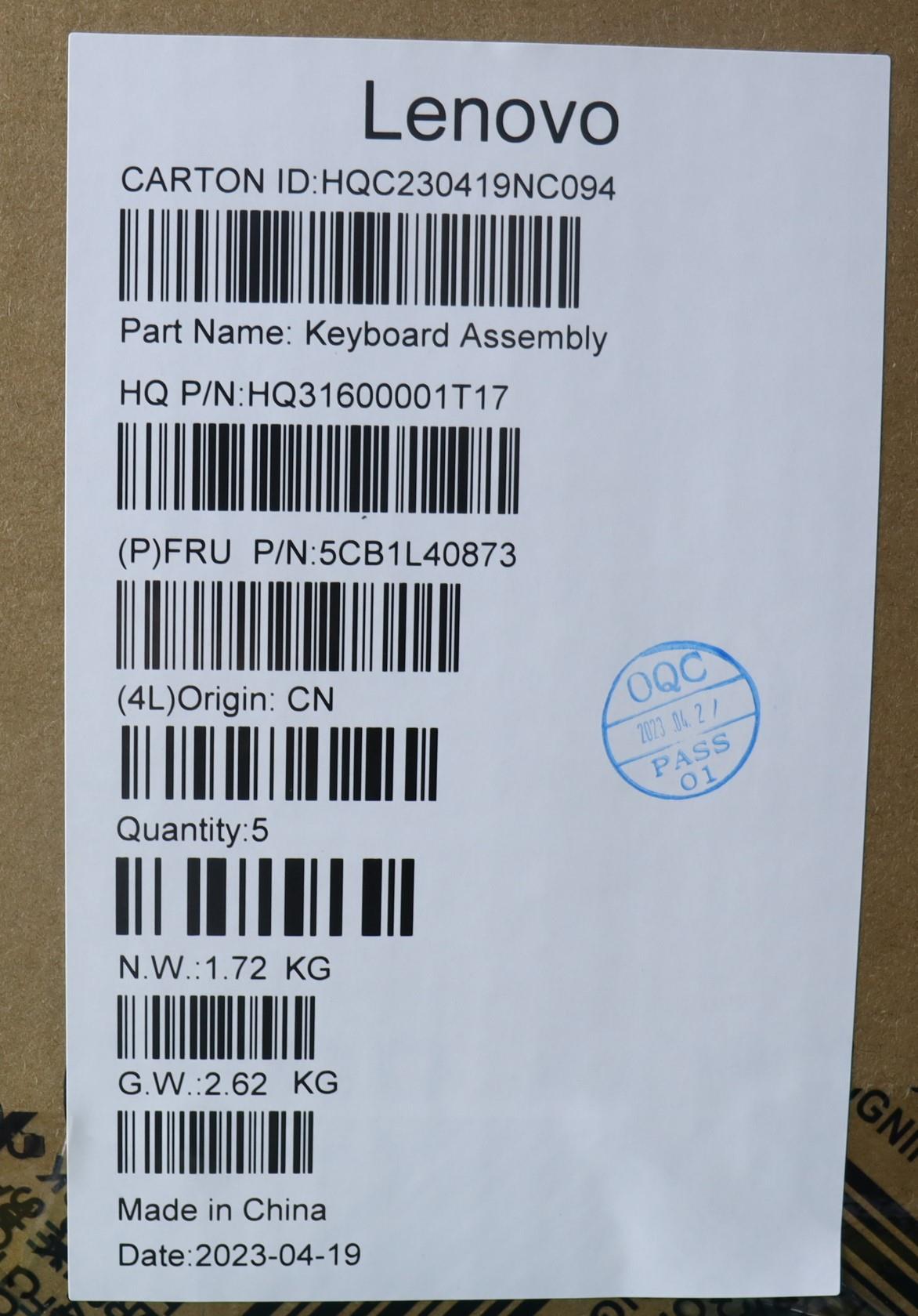 Lenovo Cover Upper Case Assembly Bul - 5CB1L40873
