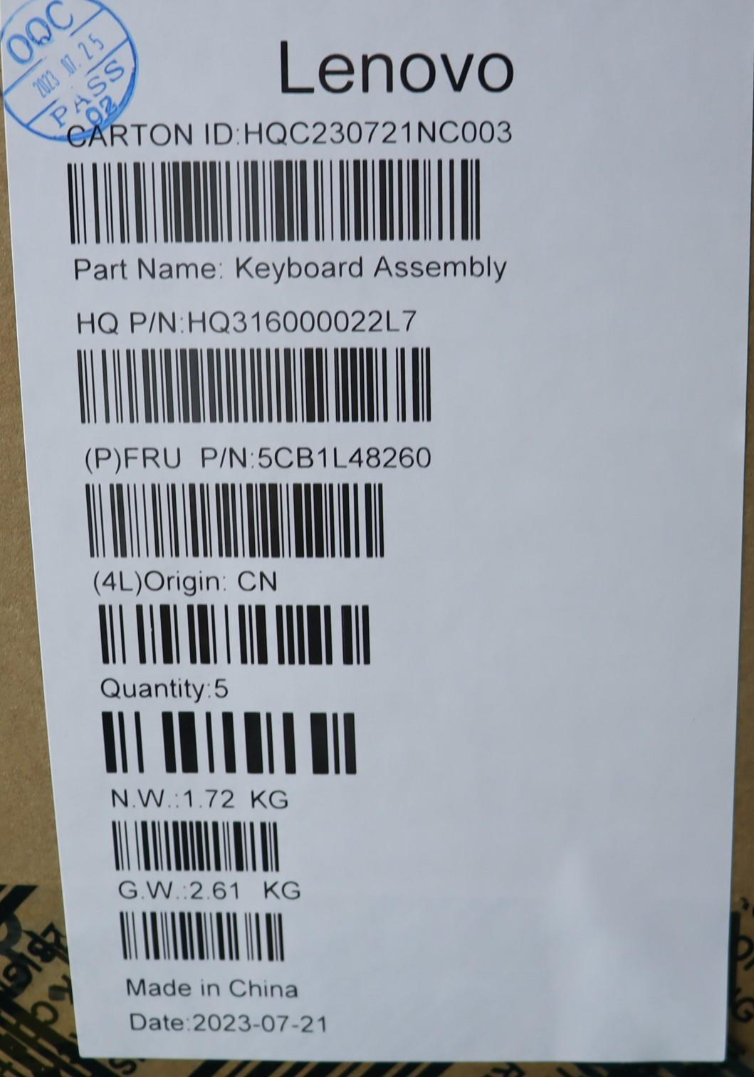 Lenovo Cover Upper Case Assembly Por - 5CB1L48260