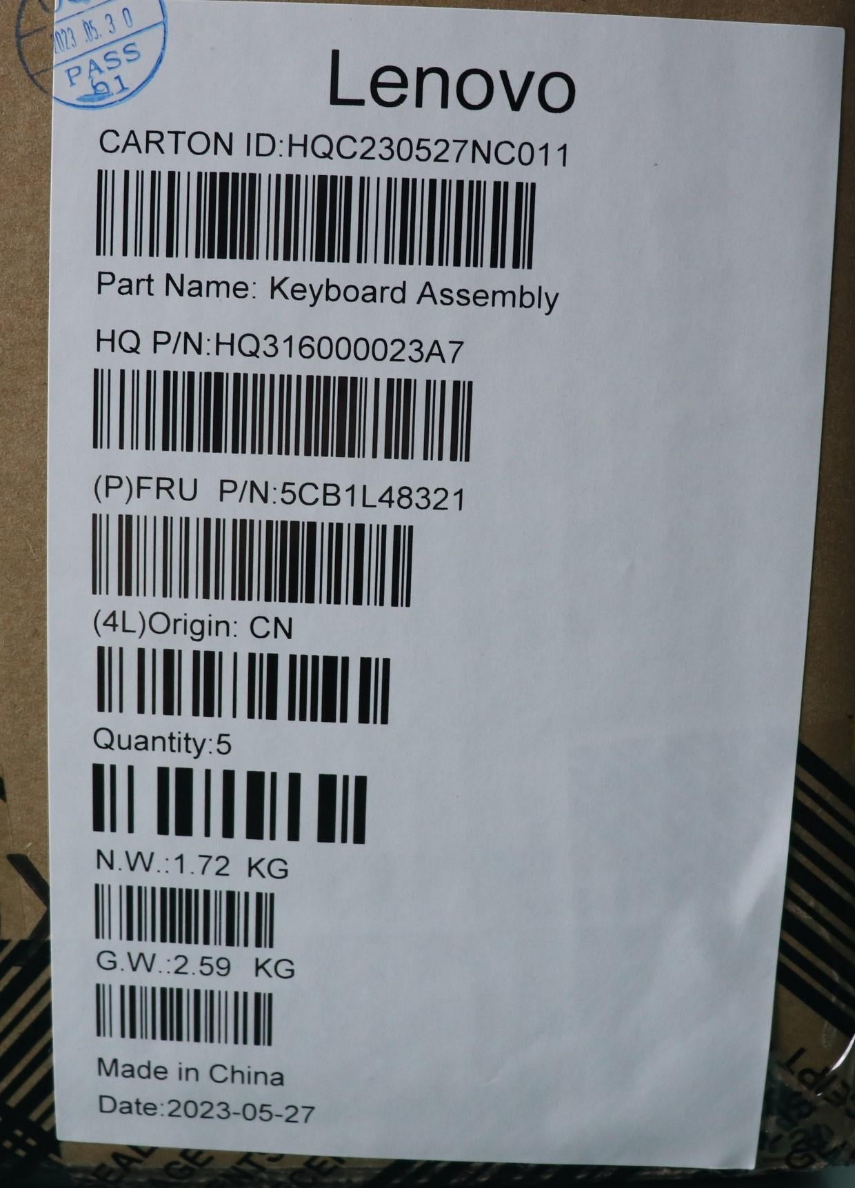 Lenovo Cover Upper Case Assembly Ita - 5CB1L48321