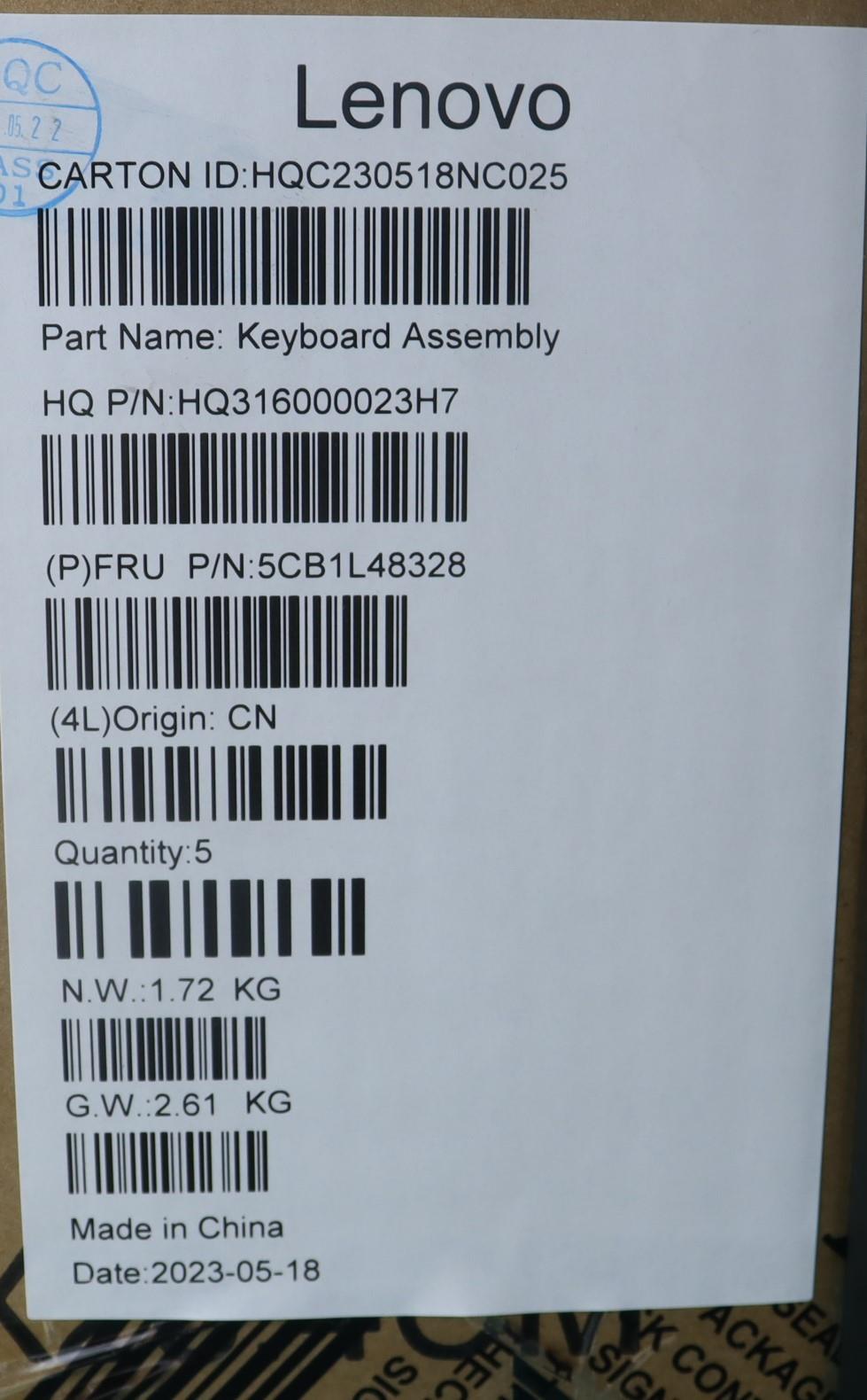 Lenovo Cover Upper Case Assembly Nord - 5CB1L48328
