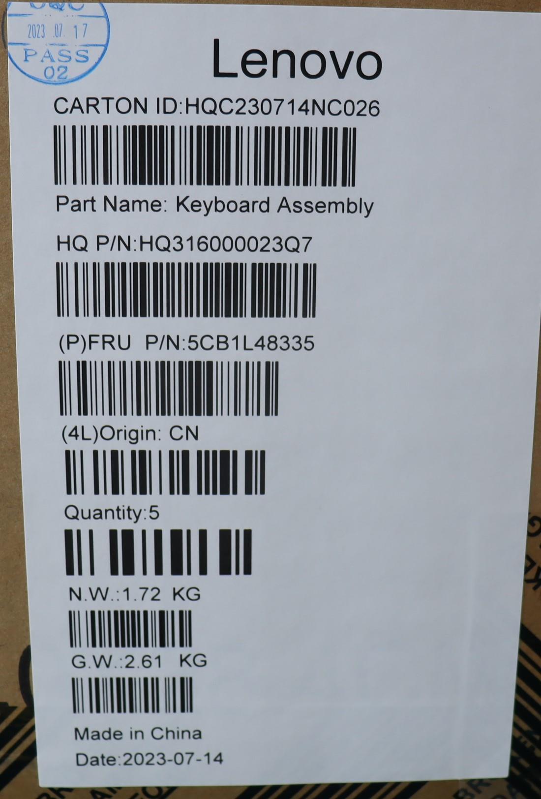 Lenovo Cover Upper Case Assembly Thai - 5CB1L48335